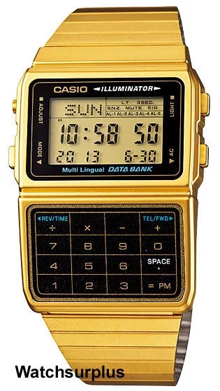Casio DBC611G-1D Men's Vintage Gold Tone 25 Memory Data Bank Calculator Watch