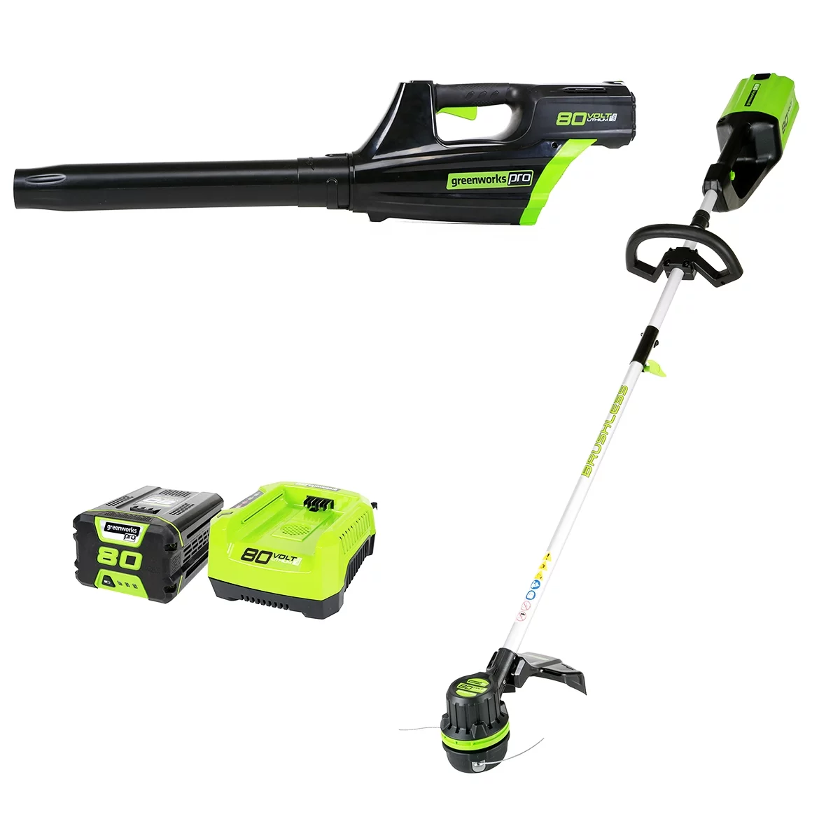 Greenworks 1301402AZ Pro STBA80L210 80V Cordless String Trimmer and Blower Combo (2 Ah Battery and Charger Included)