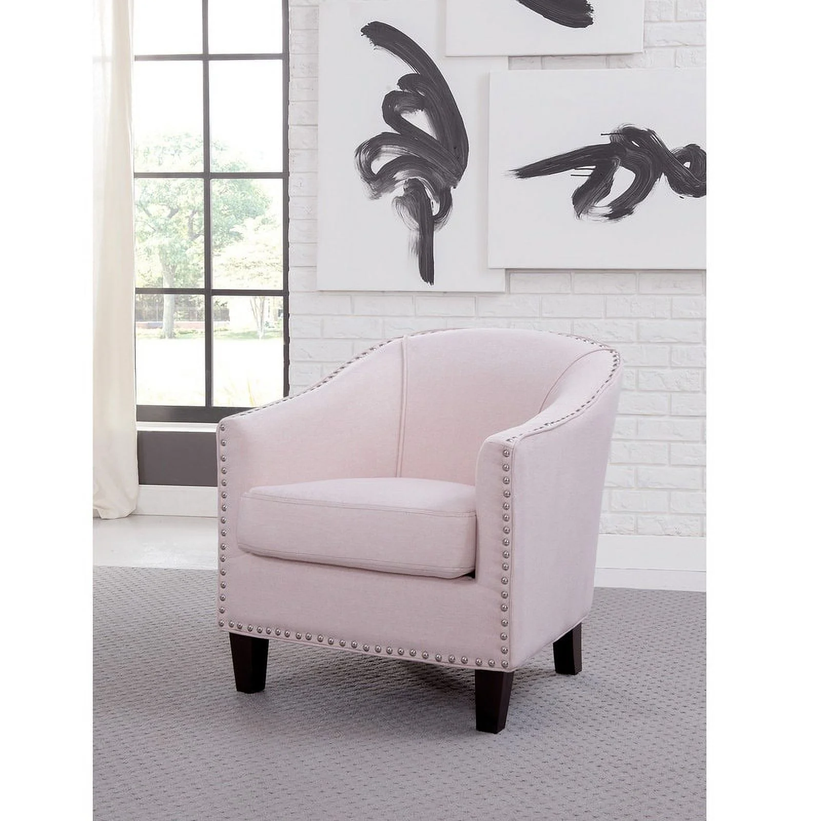 Ivy Giles Accent Chair with Nailhead Trim Mysterious Slate Wood, Foam Abstract Pattern Nailheads, Removable Cushions Transitional, Modern &