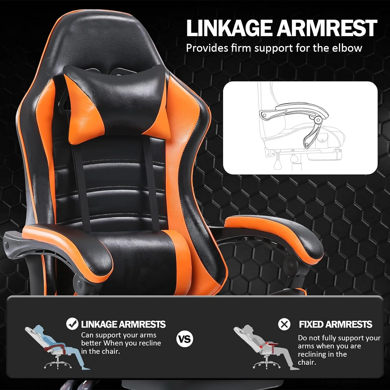 Ergonomic Gaming Chair with Footrest, PU Leather Video Game Chairs for Adults, Reclining Gamer Chair with Lumbar Support
