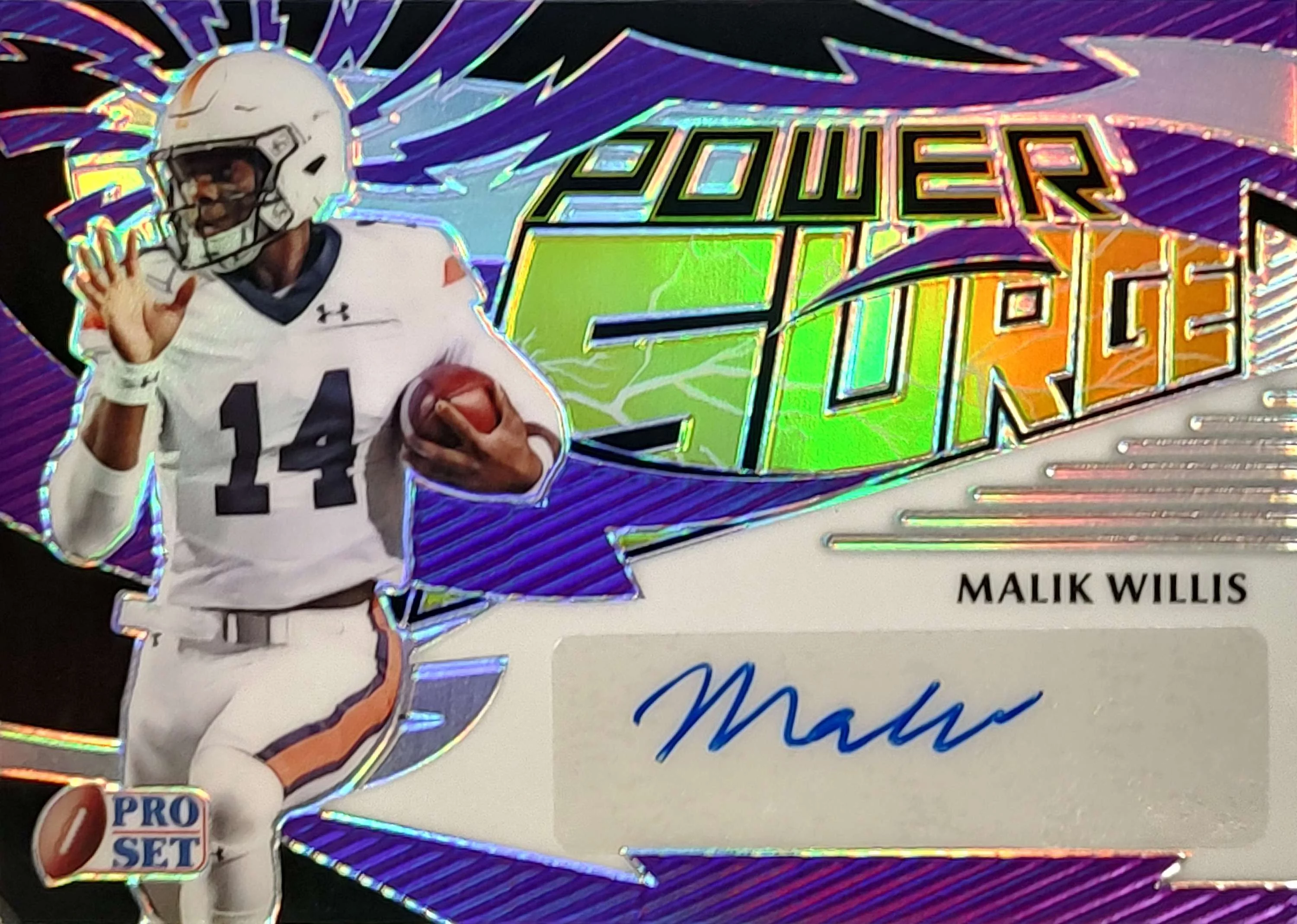 NFL 2022 Leaf Pro Set Metal Malik Willis 11/30 Autographed Trading Card PS-MW1 (Power Surge)
