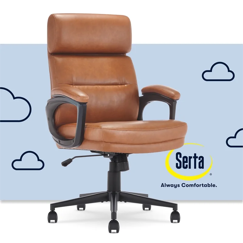 Serta Comfort Executive Ergonomic Mid-Back Office Chair Bonded Leather Cognac
