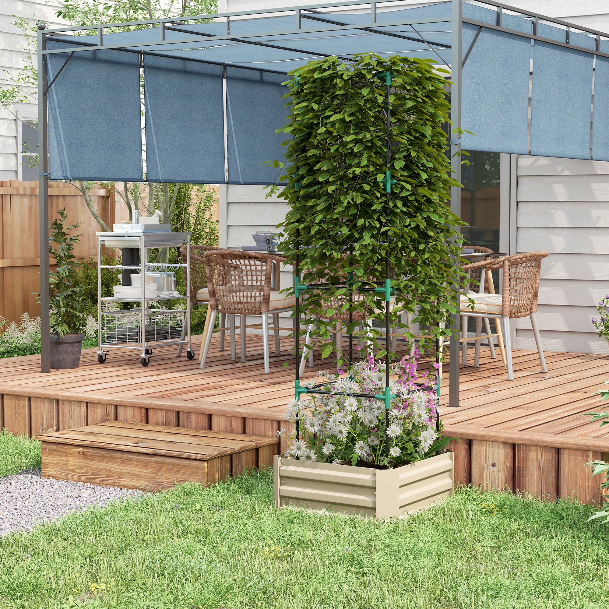 Outsunny Garden Planter White Steel Raised Bed 24