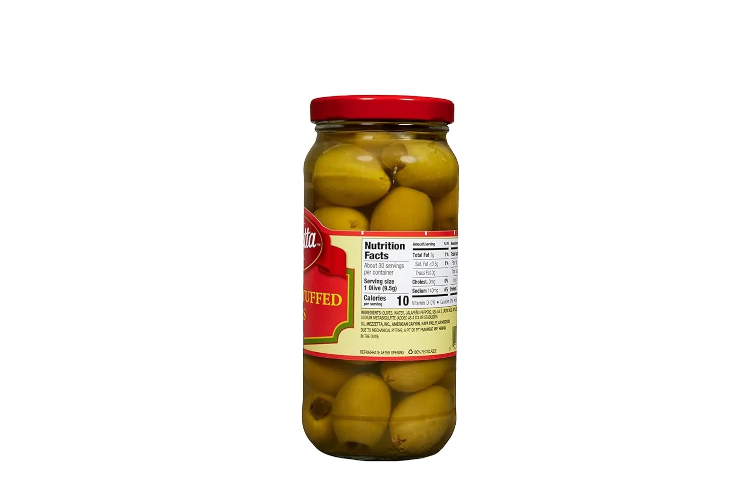 Jalapeno Stuffed Olives, Medium Heat | Gluten , Keto | 10 Ounce Drained Weight Jar (Pack Of 2)