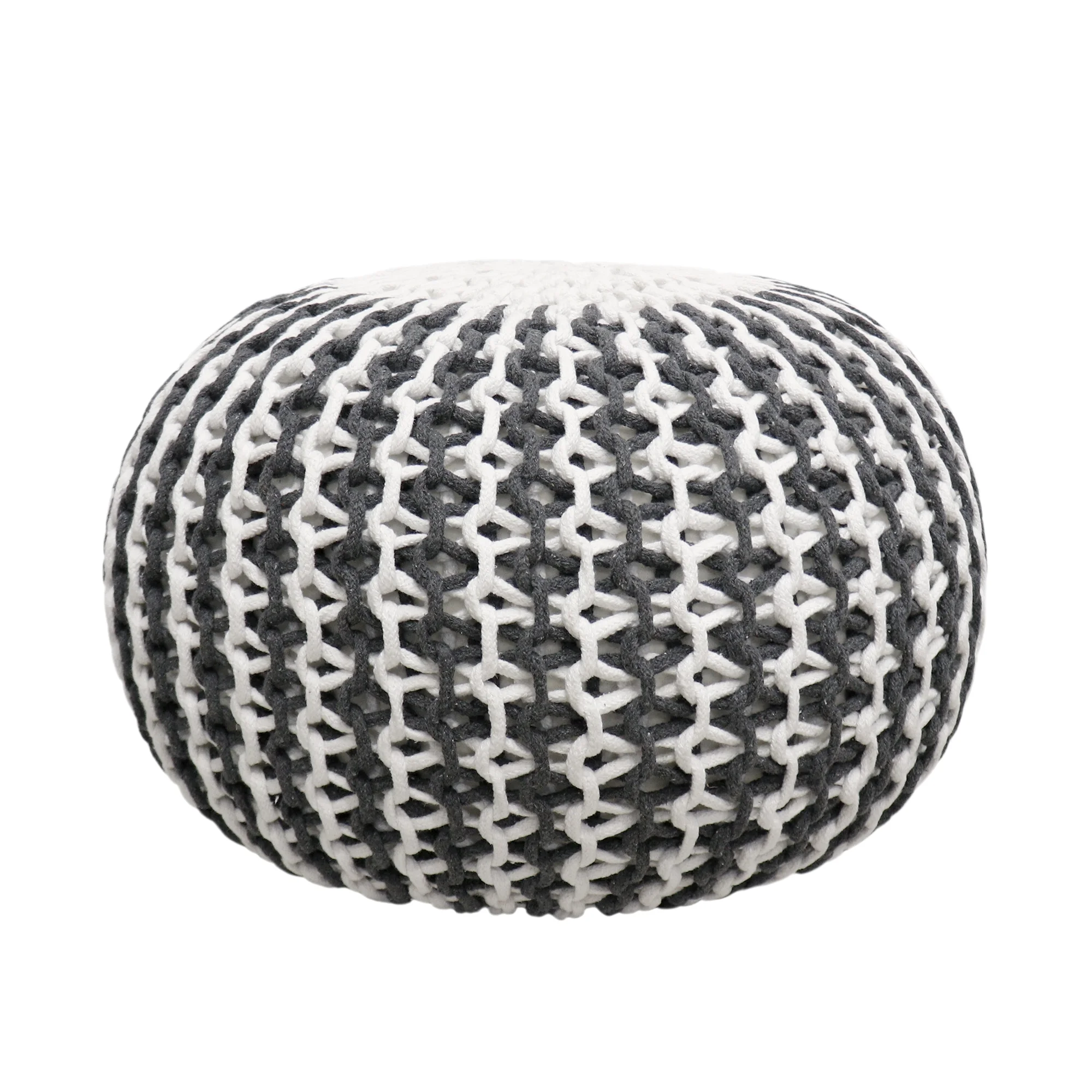 Pasargad Home Pasargad Home Santorini Ivory & Grey Knitted Round Pouf