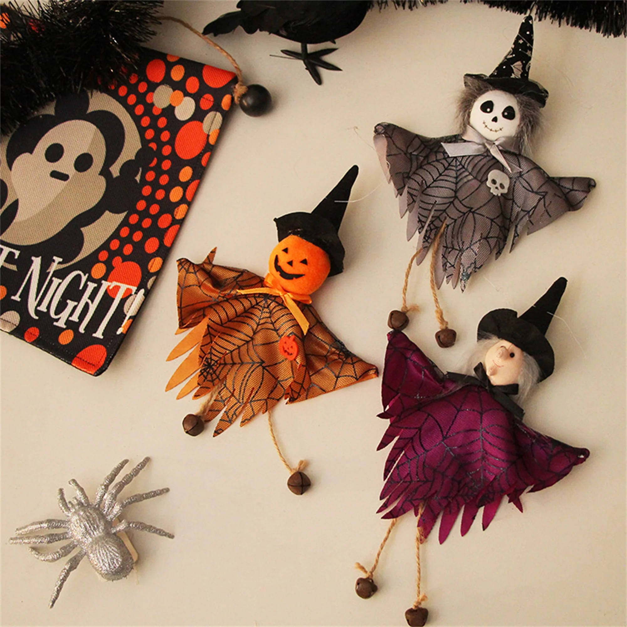 Mubineo 3PCS Halloween Hanging Decorations Witch Ghost Pumpkin Doll Pendant Halloween Home Party Decor