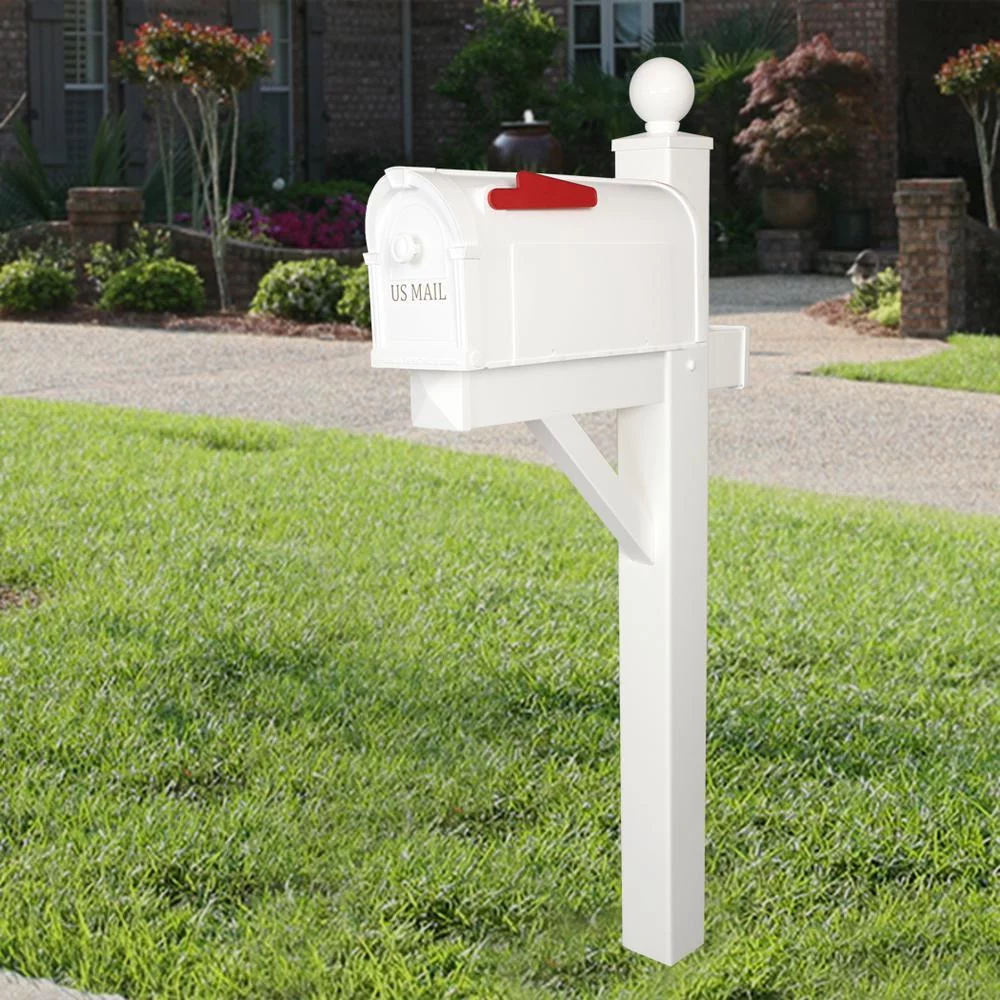 Hampton Post Mount Mailbox White With Gold Lettering Standard Mailbox 8 Inch