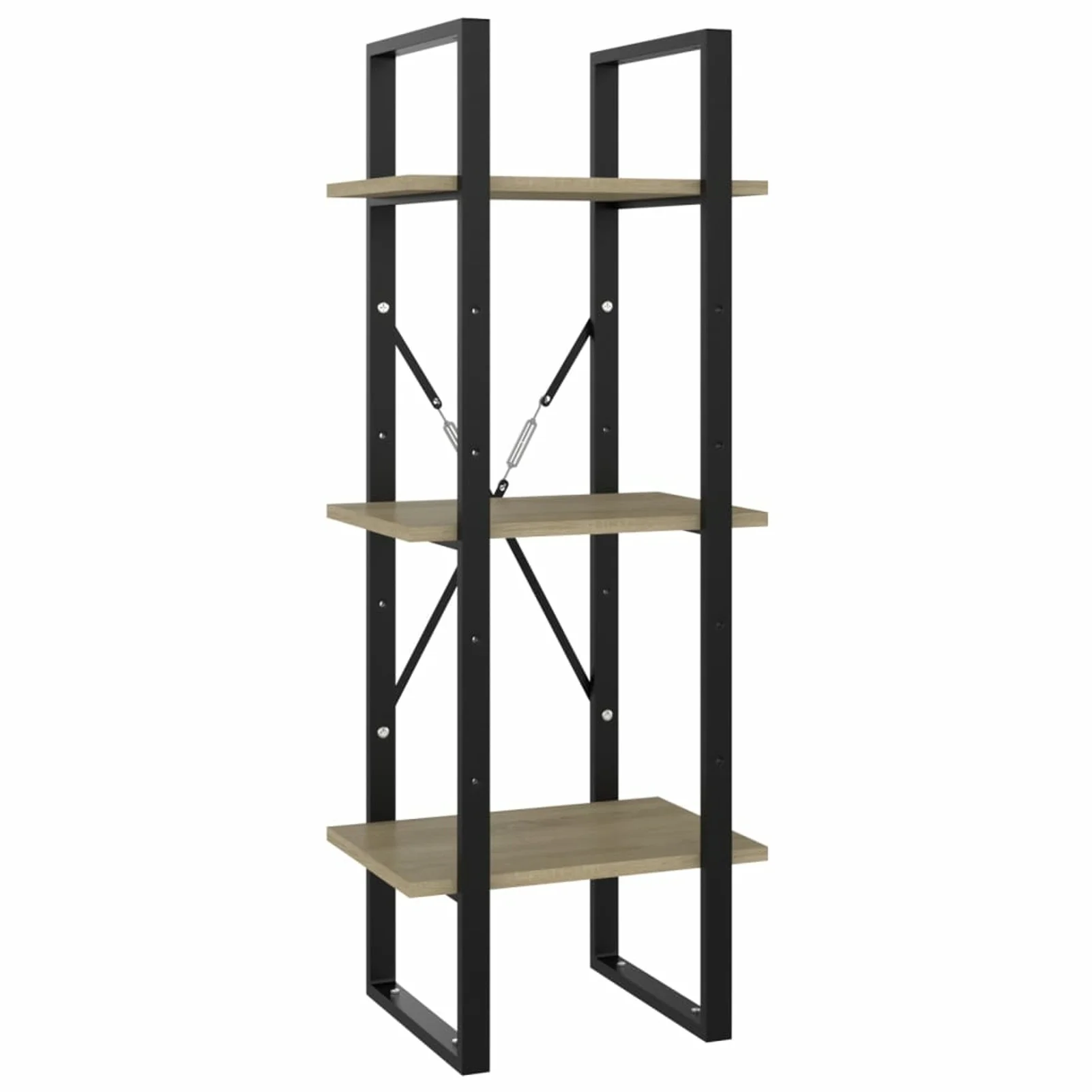 Anself 3-Tier Book Cabinet with 3 Storage Shelves Chipboard Bookcase Organizer Metal Frame Bookshelf Sonoma Oak for Living Room, Bedroom, Home 15.7 x 11.8 x 41.3 Inches (W x D x H)