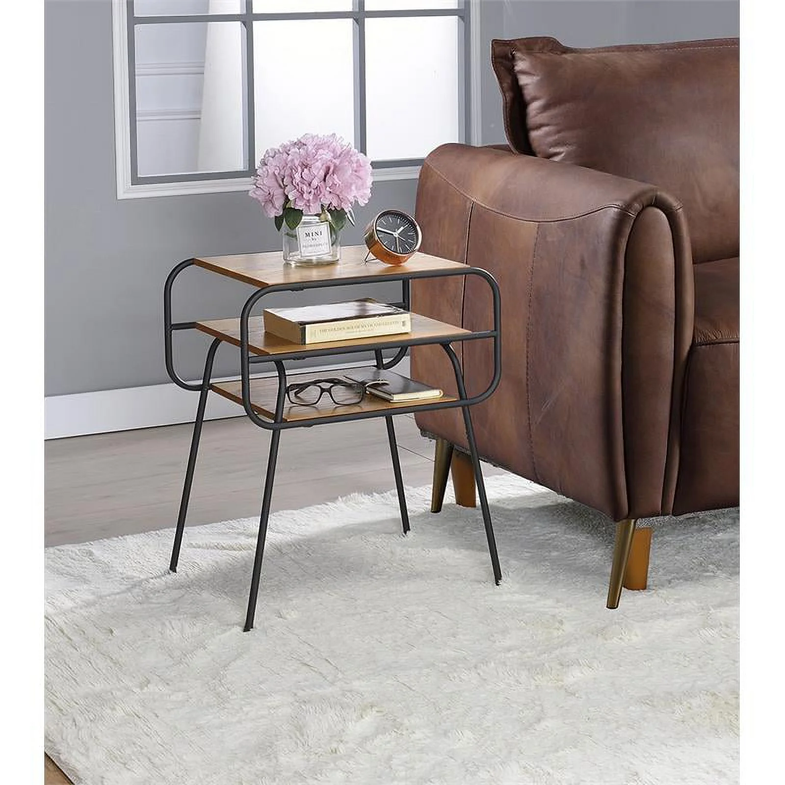 Home Square 2-Piece Furniture Side Table Set in Oak and Black