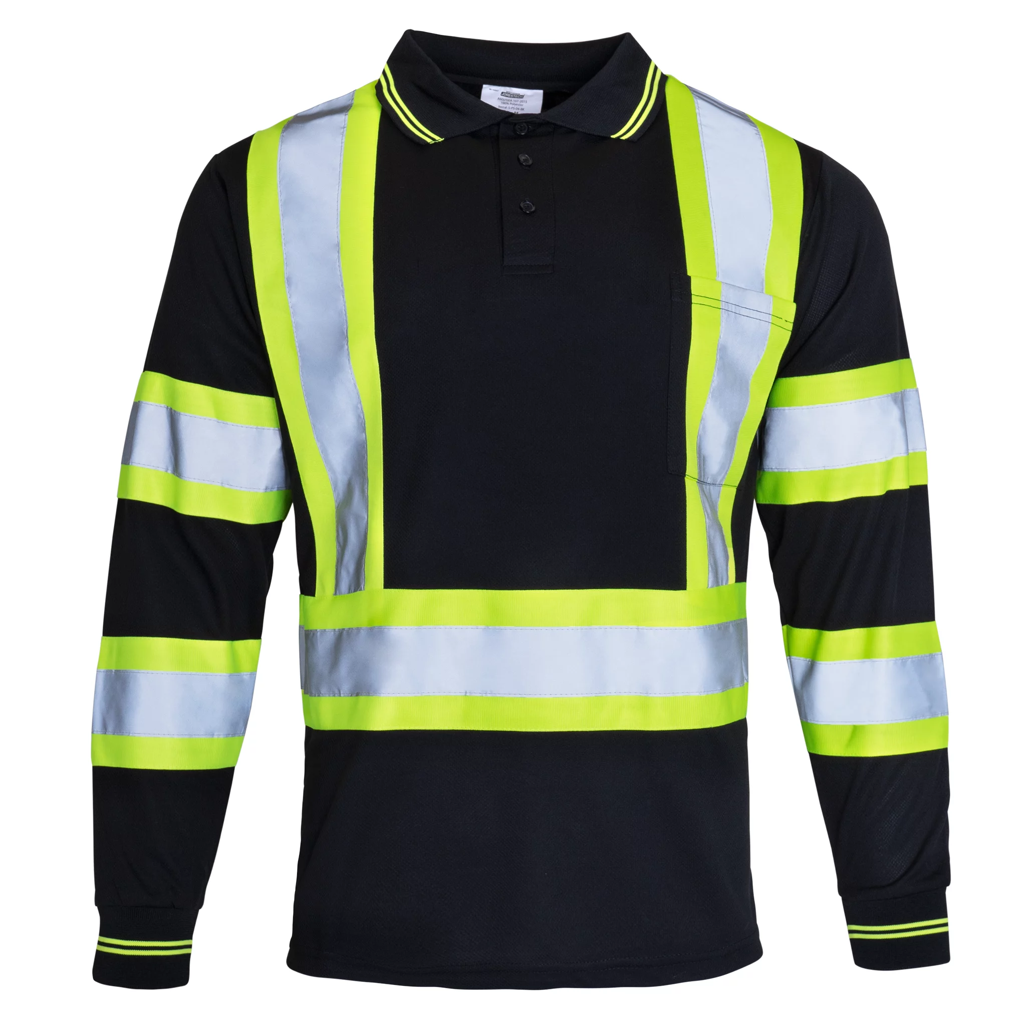 JORESTECH Hi-Vis Long Sleeve Safety Polo Shirt, ANSI Class 1 (Black, M)