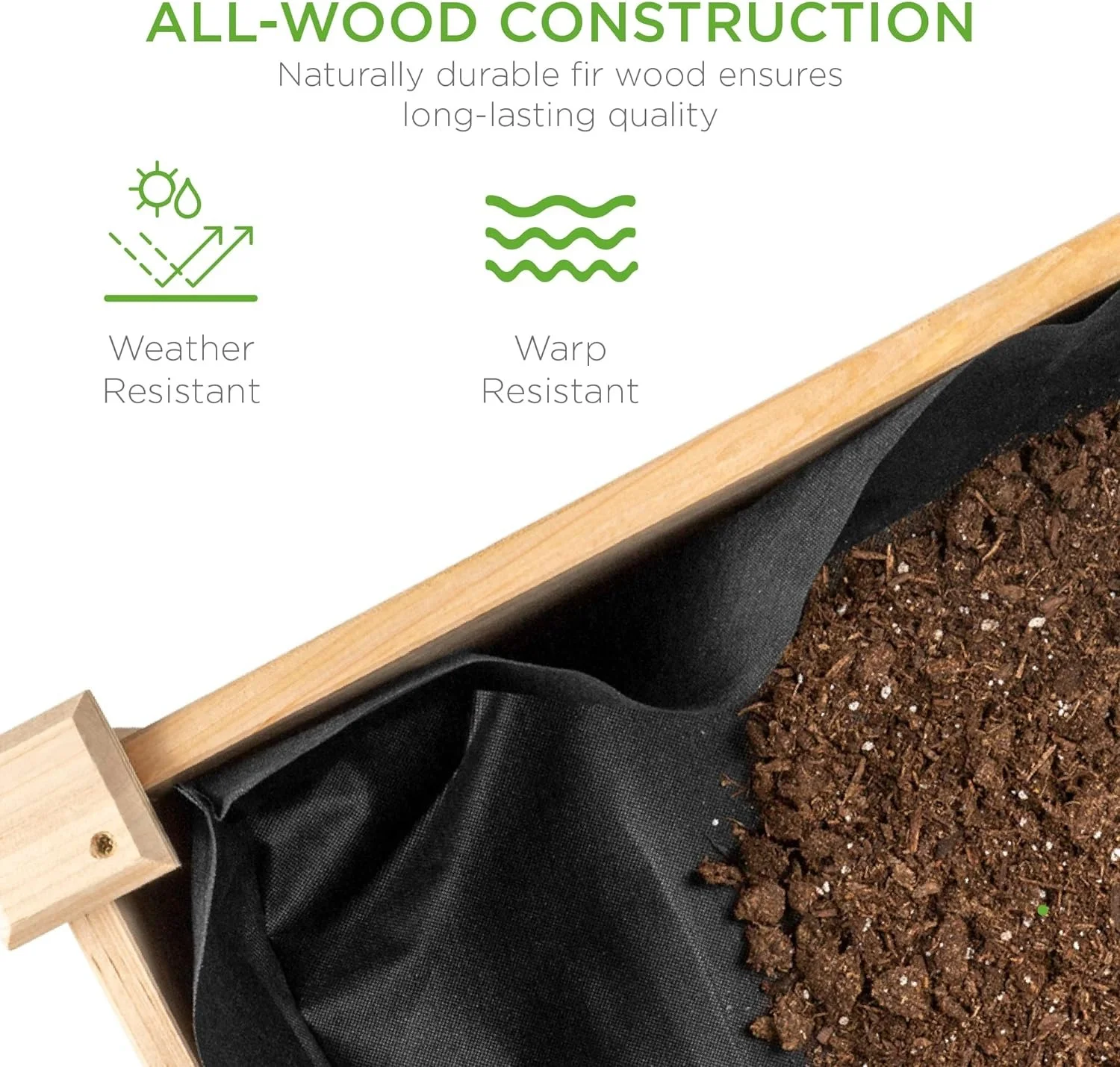 Raised Garden Bed - Elevated Wood Planter Box Stand, 48x24x30in, with Bed Liner, 200lb Capacity, Natural