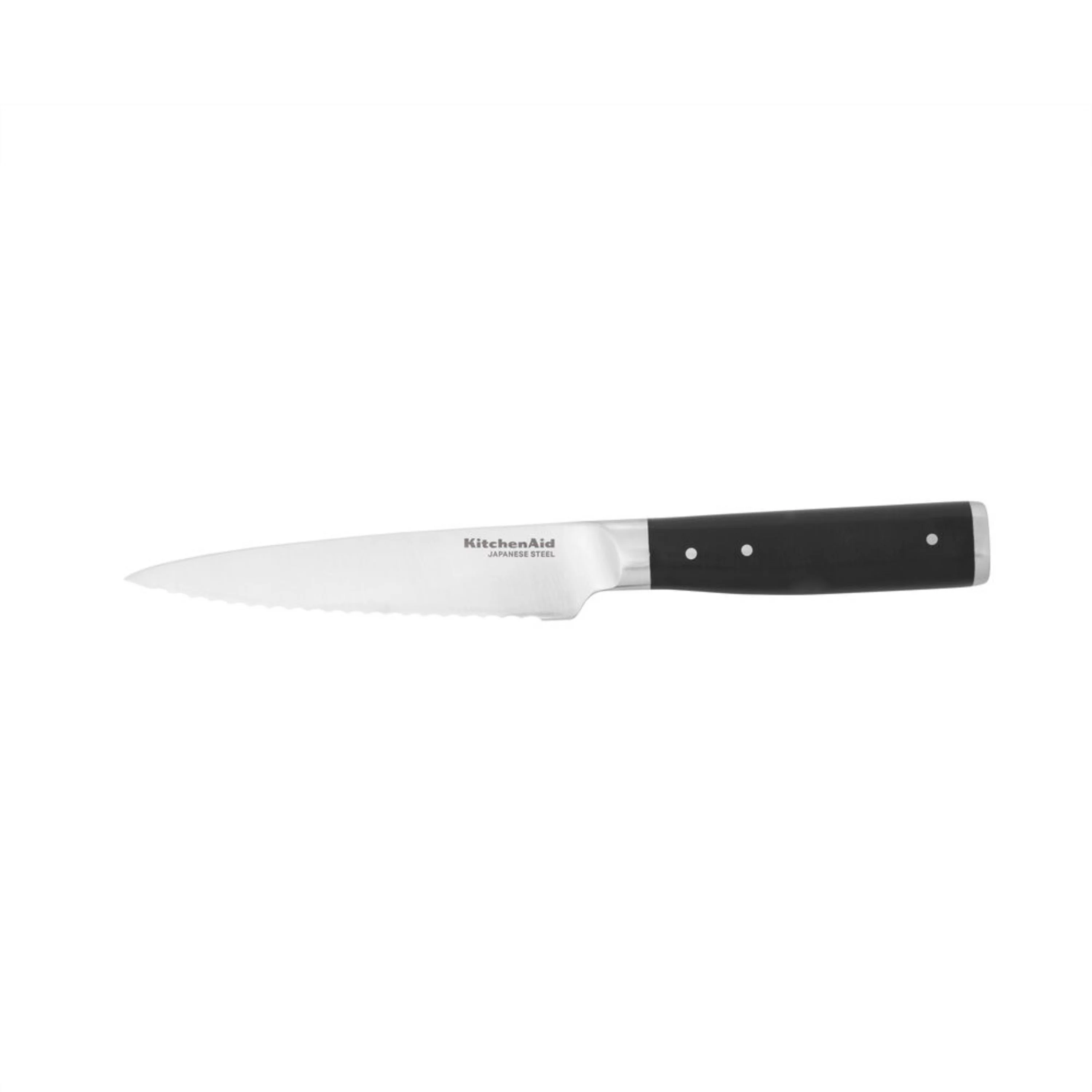 Kitchenaid Gourmet Forged Tripe-Riveted Serrated Utility Knife with Blade Cover, 5.5-inch, Black