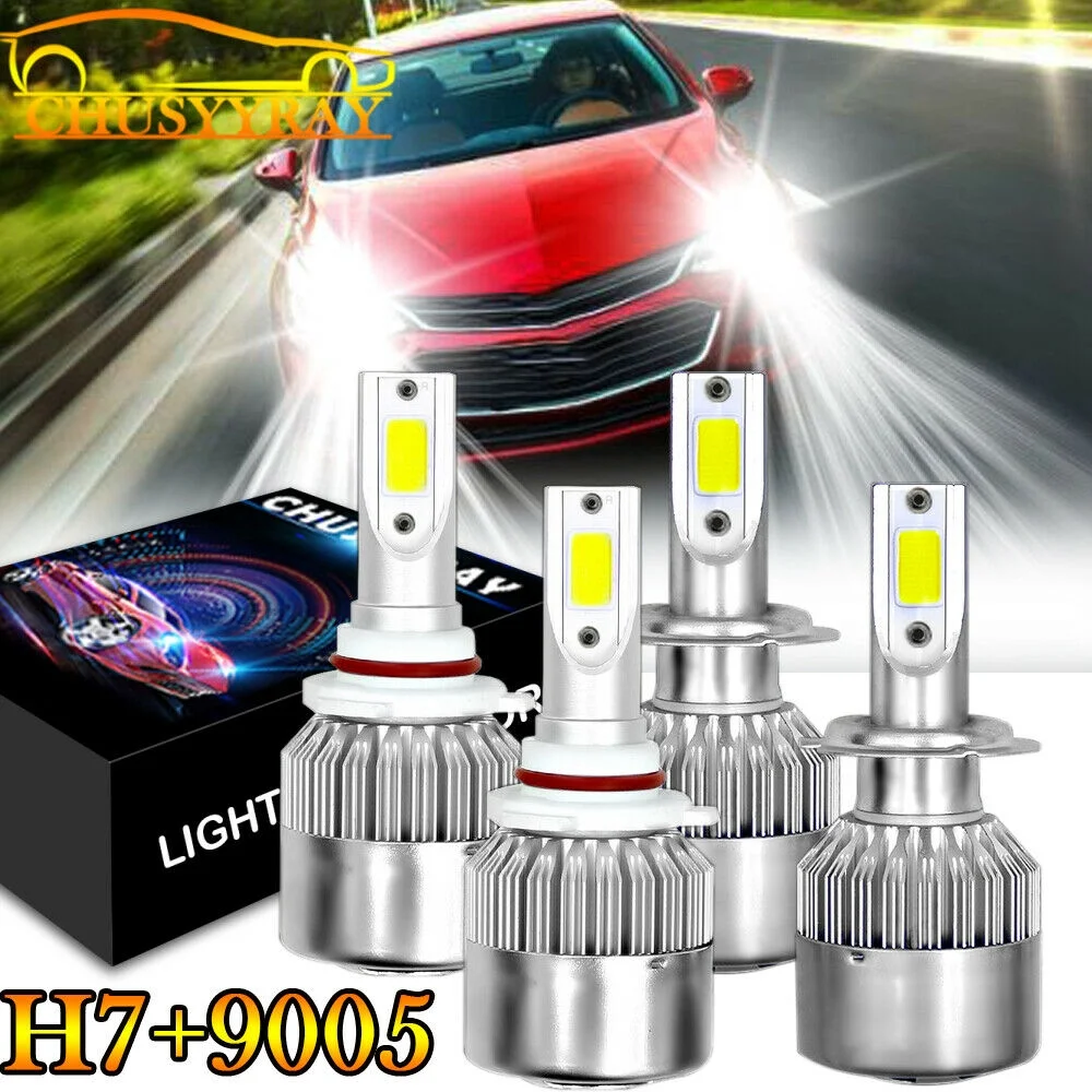 For Kia Forte 2017-2018 4X Comb Kit 9005 + H7 LED Headlight High Low Beam Bulbs