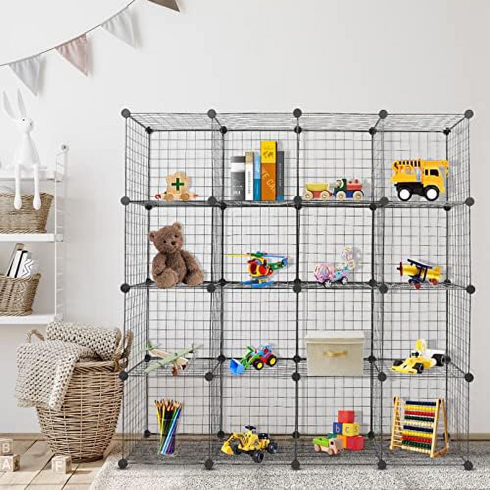 CHGBMN 16 Cubes Wire Cube  Organizer  Modular Closet Cabinet Stackable Cube Shelving Shelves Unit  Portable Plastic Bookshelf Bookcase for Bedroom Bathroom Living Room Office 14"x14&#