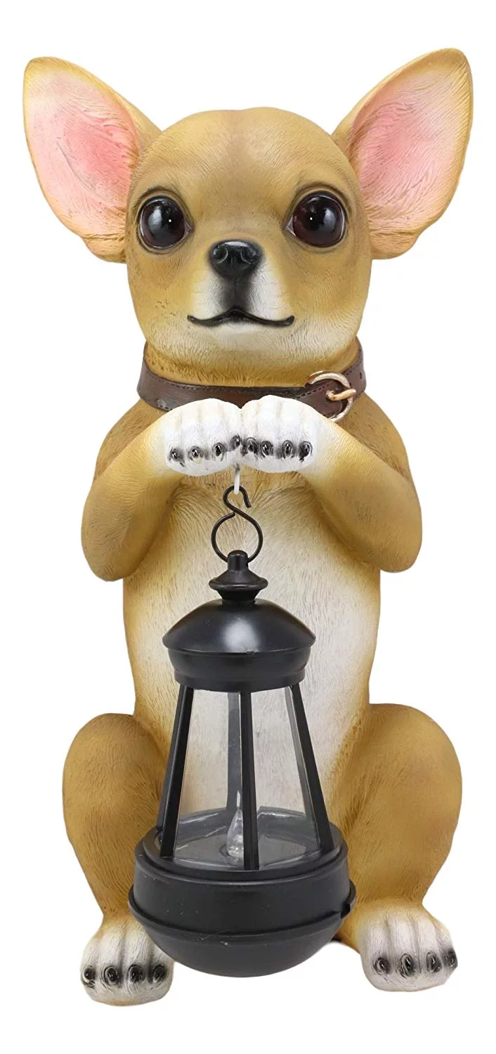 Ebros Gift Chihuahua Dog On Two Legs Statue with Solar LED Lantern Lamp 14