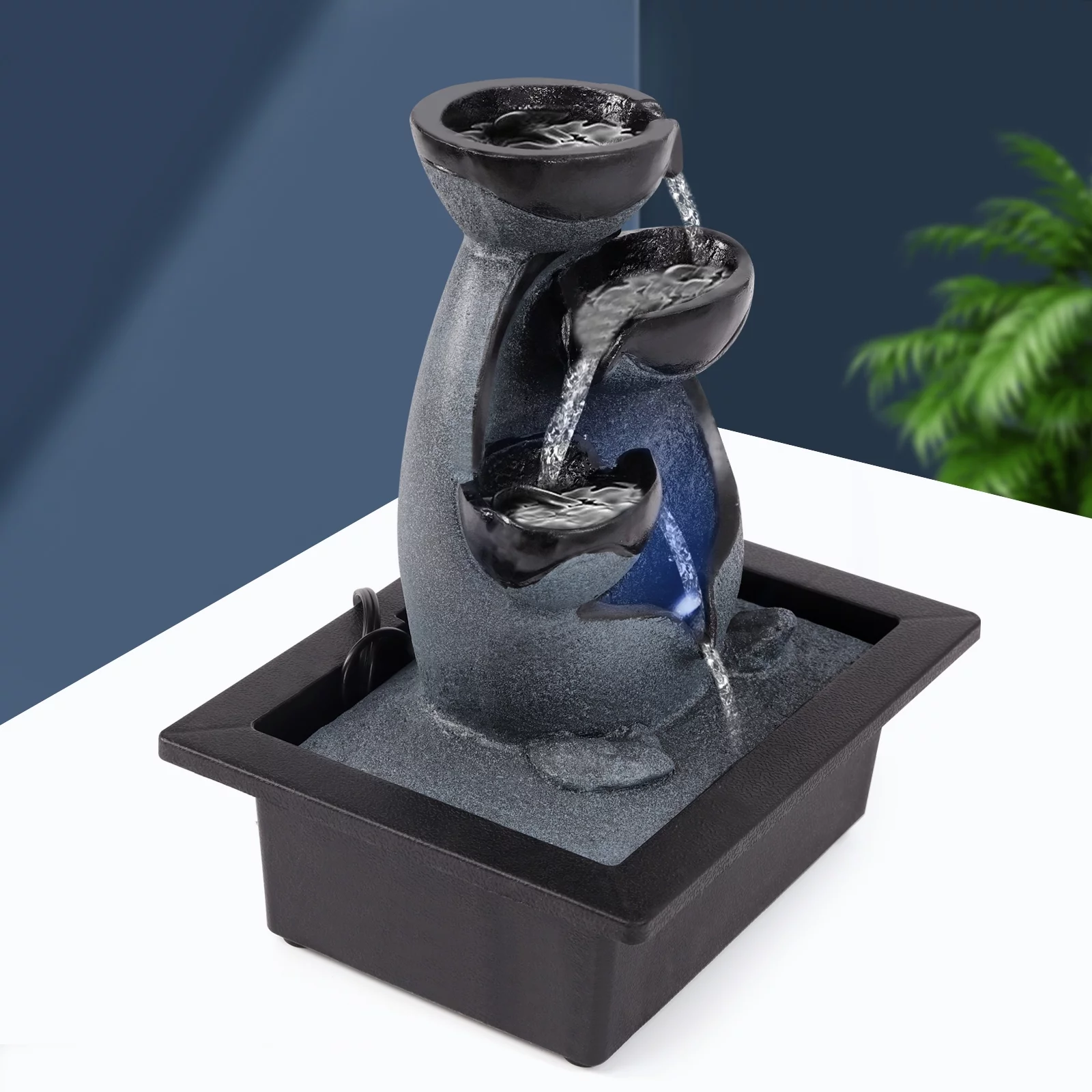 Miumaeov Tabletop Water Indoor Fountain with LED Light, Desktop Meditation Waterfall Fountain, Calming Water Sound Relaxation Fountain for Home Office Decor