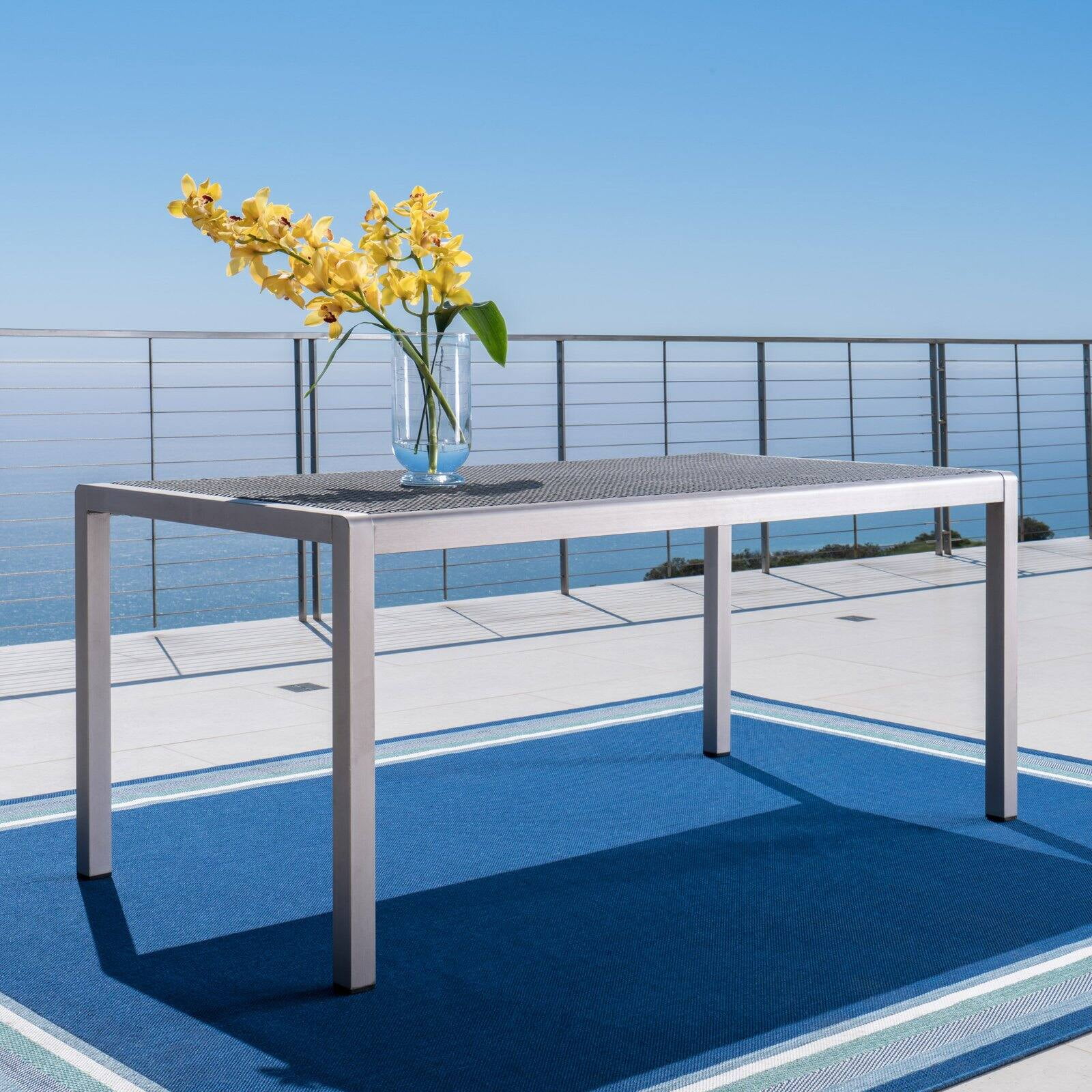 Christopher Knight Home Cape Coral Outdoor Rectangle Aluminum and Wicke Dining Table by  - 70.75