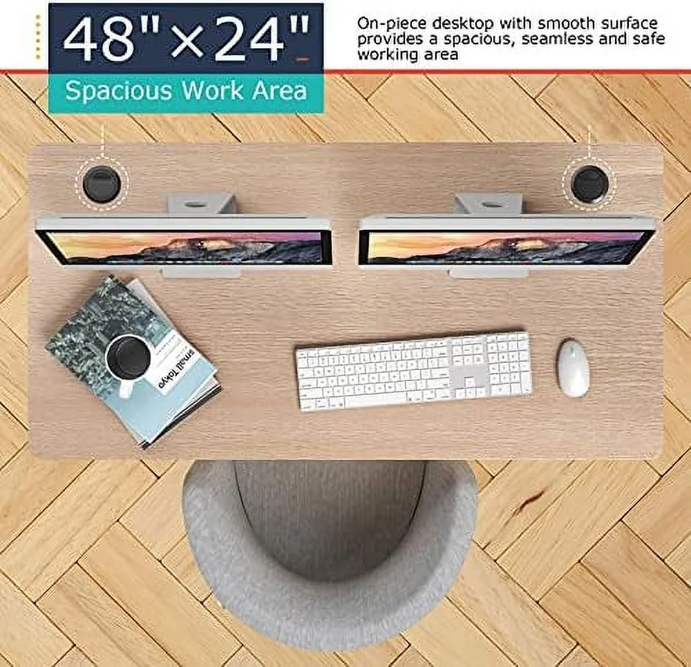 CHGTYS Universal Table Top  48 x 24 inch Rectangular Office Relevance One-Piece Solid Desktop w/ 2 Cable Management Holes  Wooden Desk Top for Electric Standing Desk Frame