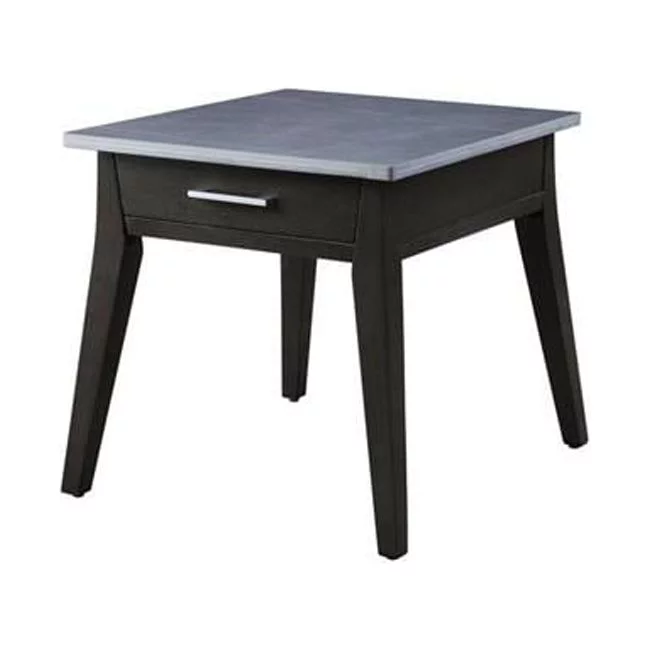 24 x 24 x 28 in. Dark Brown & Gray Sintered Stone Manufactured Wood Rectangular End Table with Drawers
