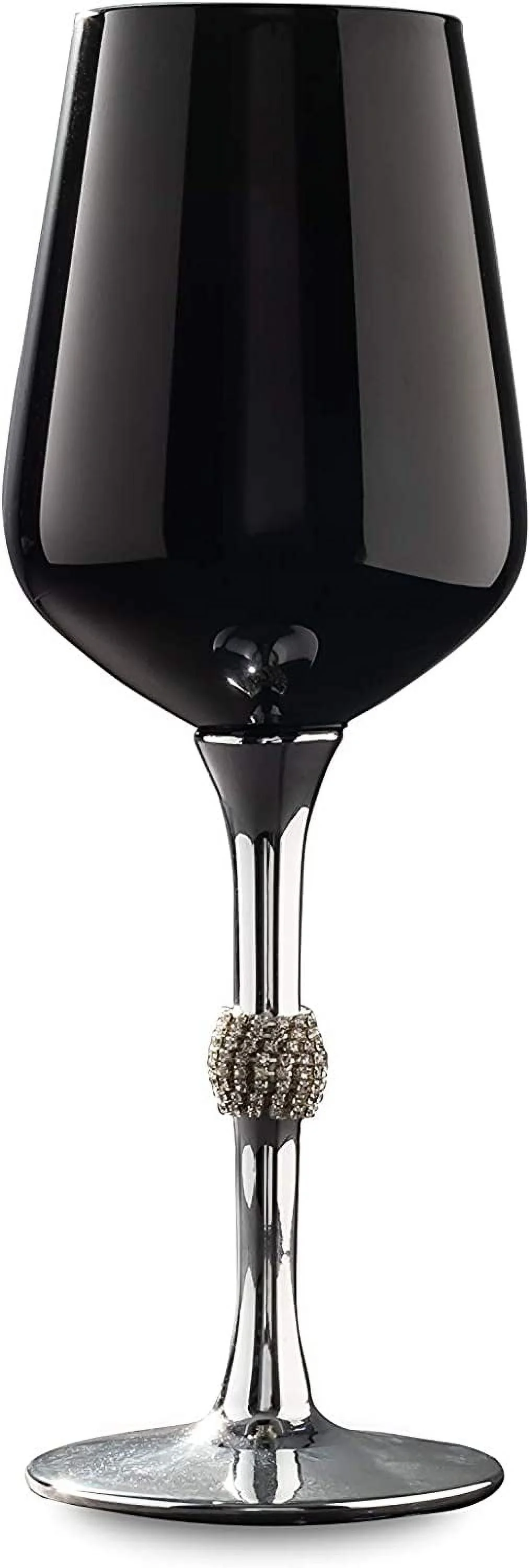 Black  Silver Wine Glasses: 14.2 Oz Wine Tasting Glass – Decorative Wine Glass With Diamante Accented Stem – Fancy Stemmed Wine Glasses Set Of 6 – 9.2” X 2.4” Stemware