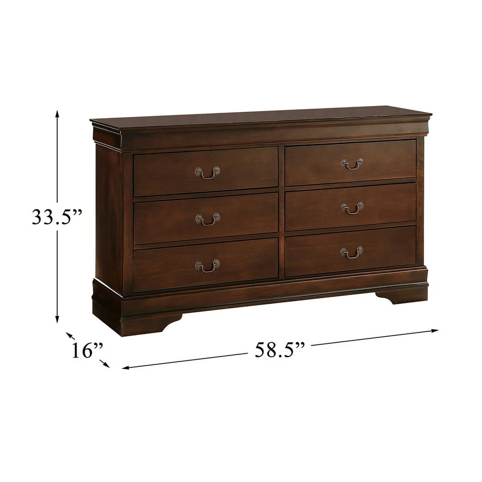 Pemberly Row Traditional 6-Drawer Wood Bedroom Dresser in Brown Cherry