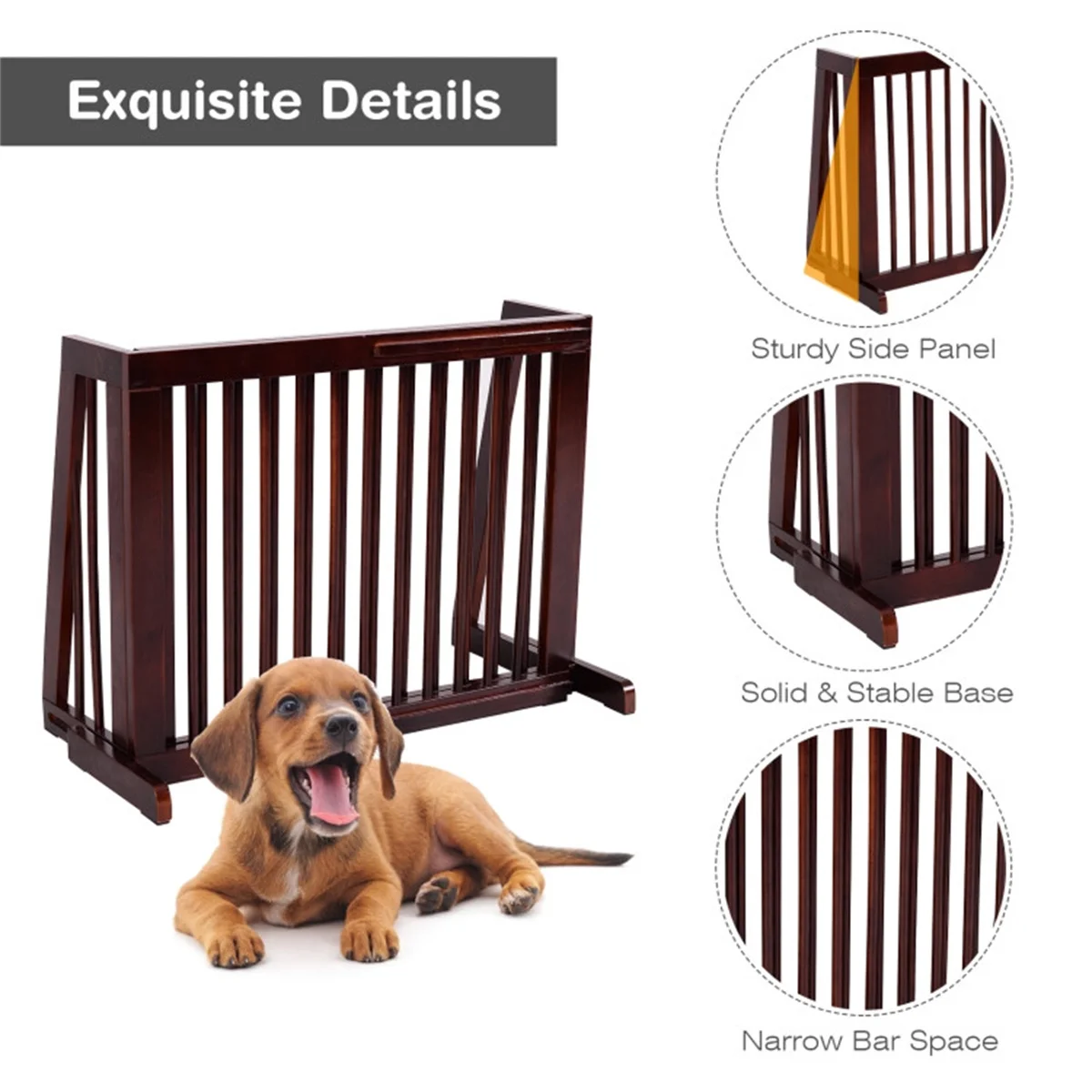Wooden Pet Gate 3 Panels Freestanding Length Adjustable