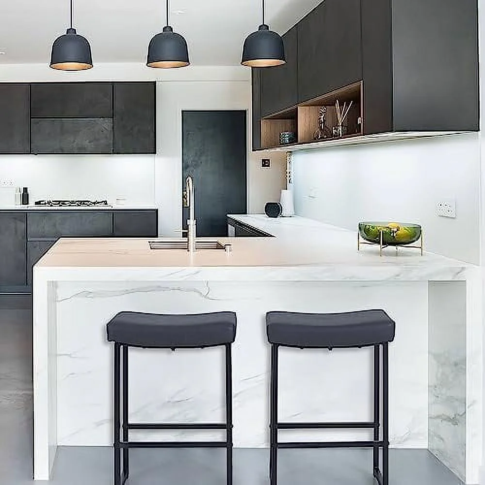 GEROBOOM Stools Set of 4 - Counter Height 24 Inches Barstools  Backless Modern Gold Barstools with Upholstered Faux Leather - Stylish Farmhouse Island Chairs for Kitchen Counter