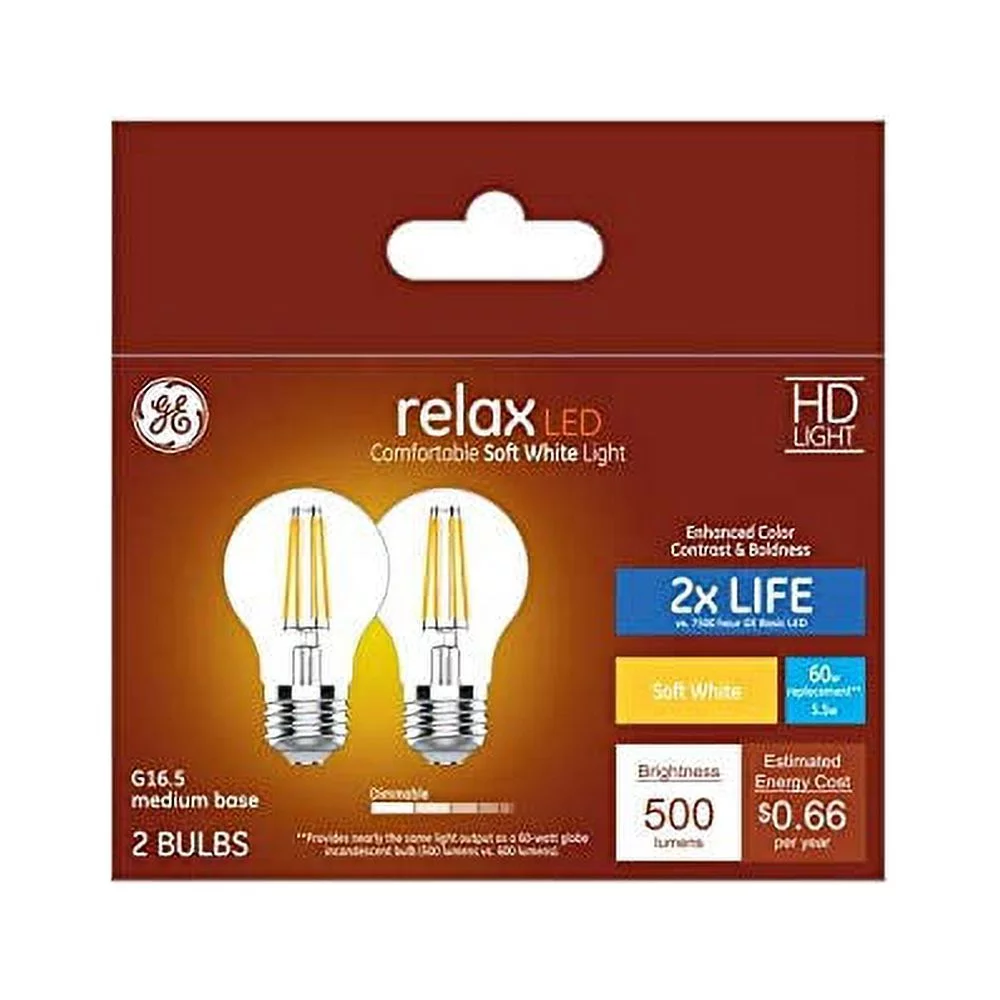GE Relax 2-Pack 60 W Equivalent Dimmable Soft White G16.5 LED Light Fixture Light Bulbs Medium Base
