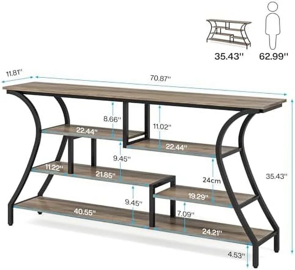 HYHBIBOOM 70.9 Inch Extra Long Console Table  Industrial Narrow Sofa Table with  Shelves  4 Tier Entryway Table Behind Couch for Hallway Foyer Living Room (Rustic Brown)
