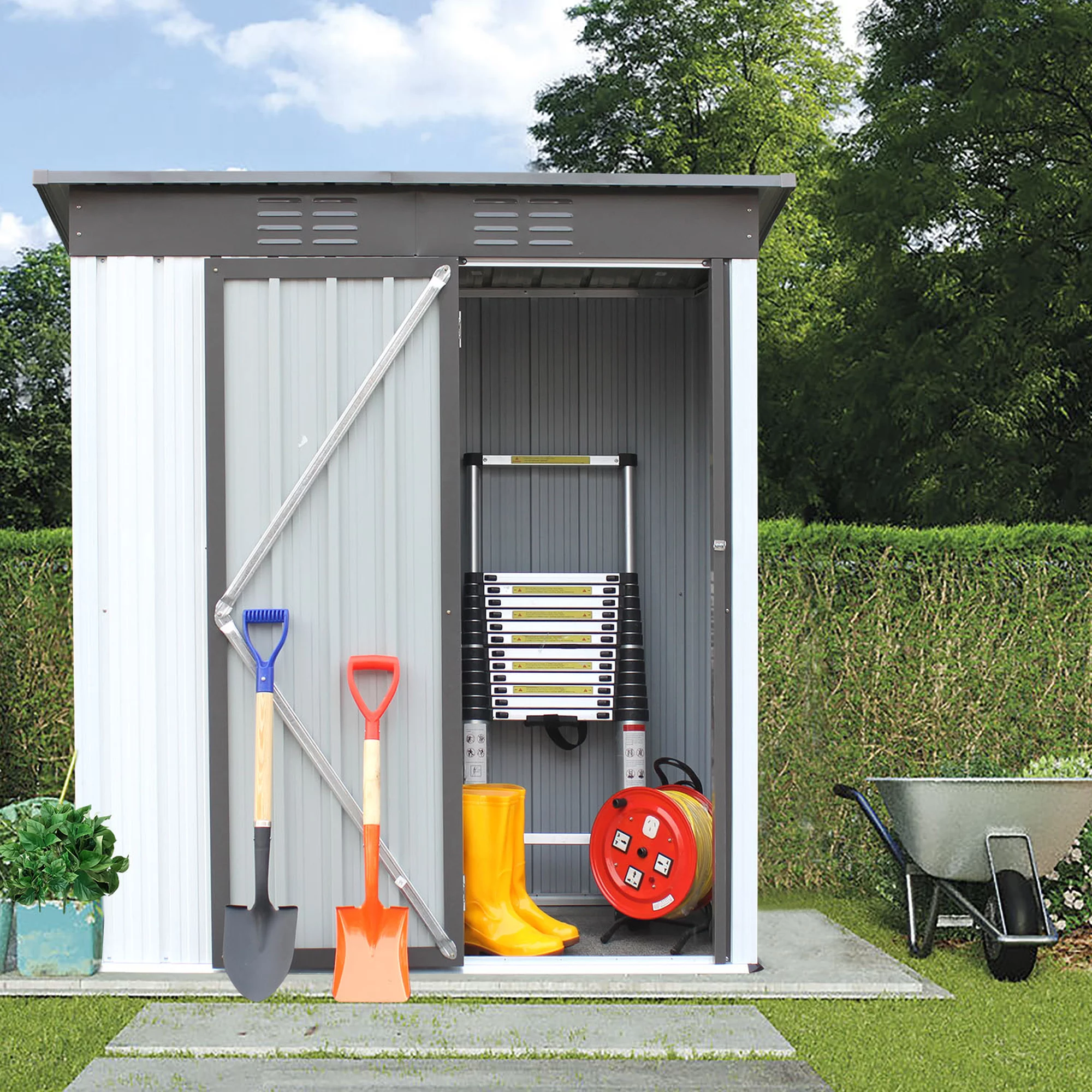 Seizeen Outdoor Metal Shed, 5 x 3ft Aluminum Garden Shed for Tools, Patio Tool Storage Shed with Lockable Door for Lawn, Patio, Backyard, L0024