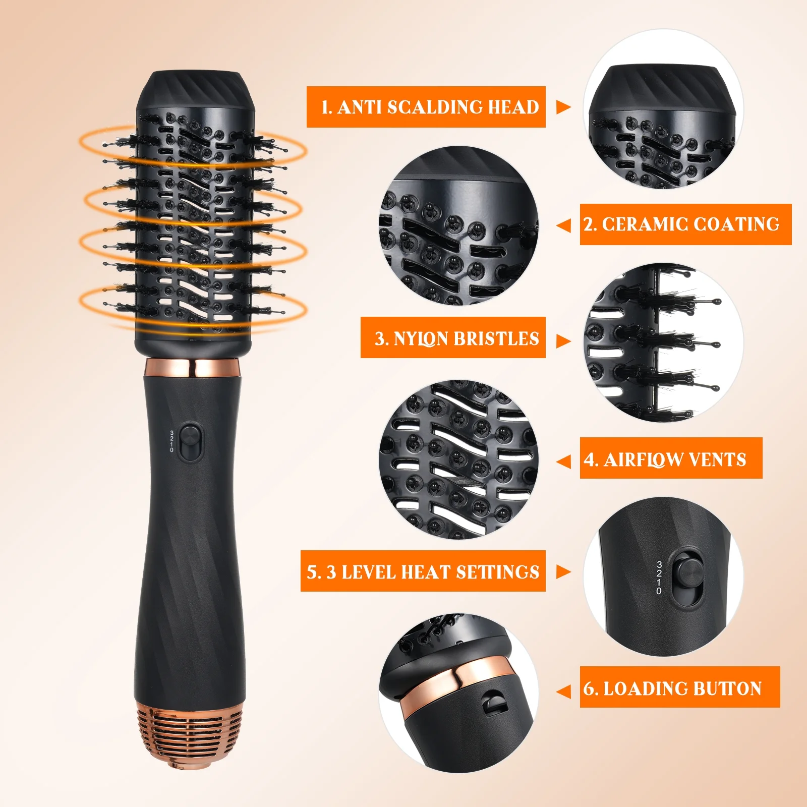 Hair Dryer Brush & 6 in 1 Air Styler, High-Speed Negative Ionic Hair Dryer Fast Drying, Multi Hair Styler with Automatic Curling Iron