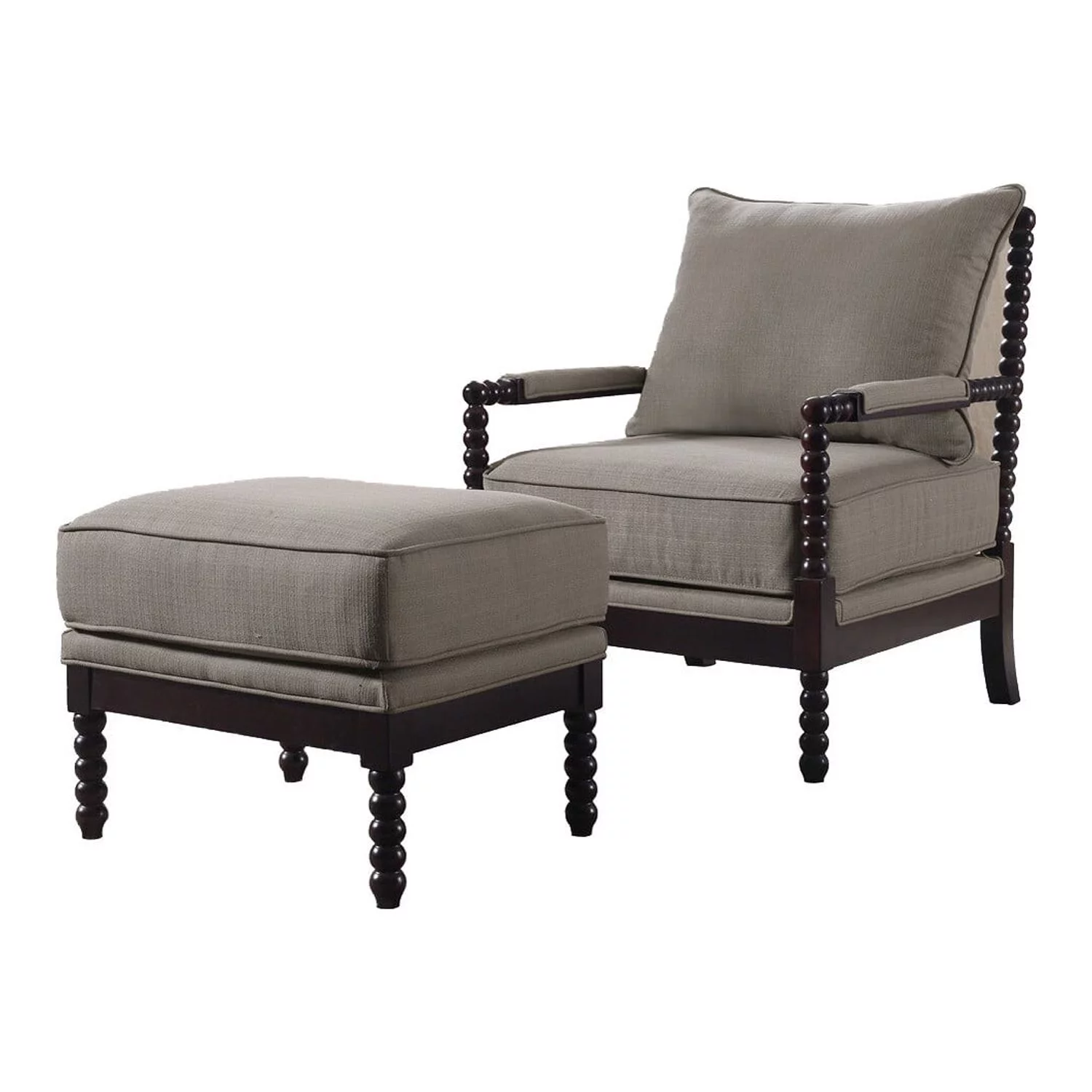 Best Master Furniture 2-Piece West Palm Living Room Accent Chair With Ottoman Set, Taupe/Espresso