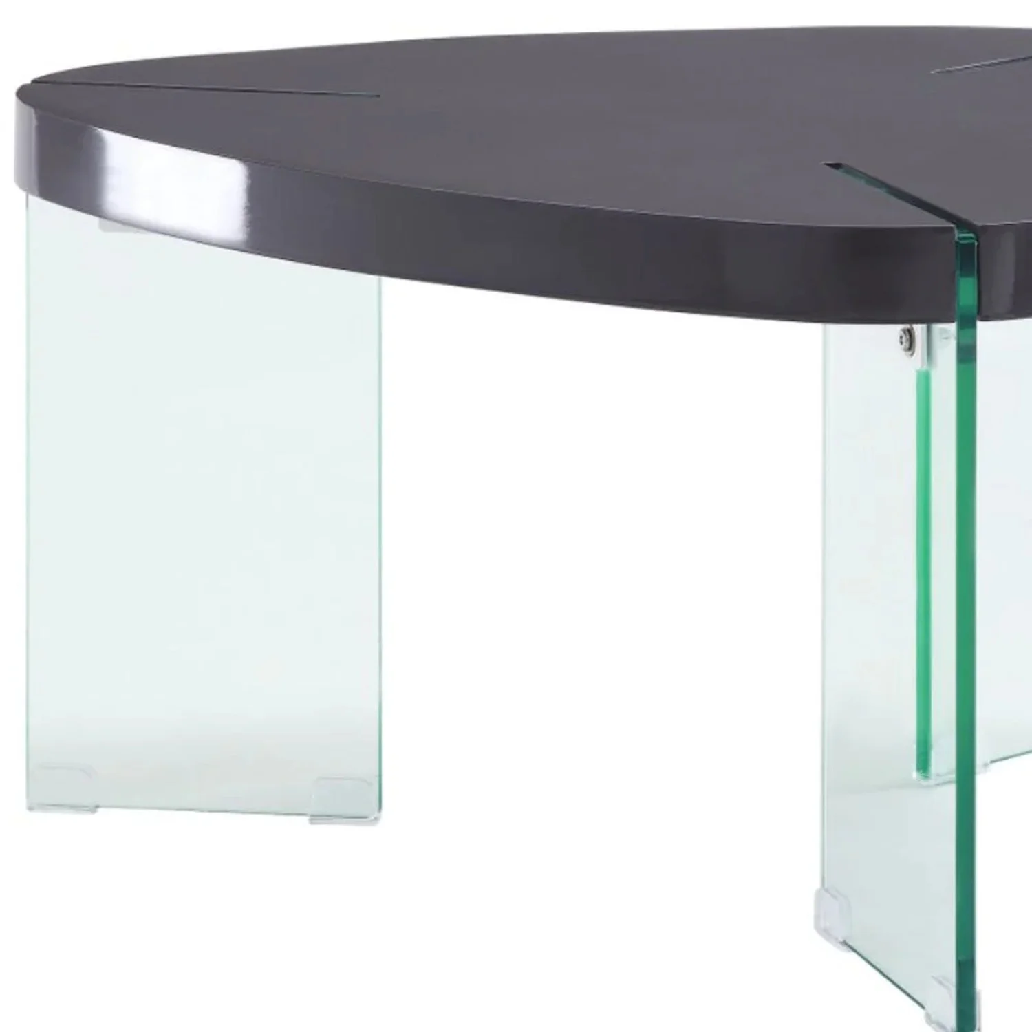 HomeRoots 490749 18 x 31 x 30 in. Clear Glass & Gray High Gloss Wood Triangle Coffee Table