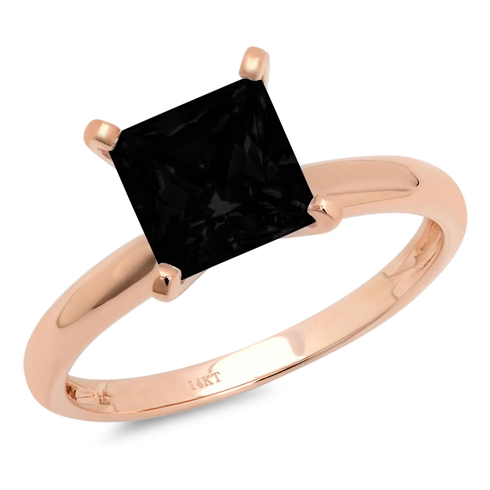 2.5ct princess cut black natural onyx 14k rose gold anniversary engagement ring size 6.25
