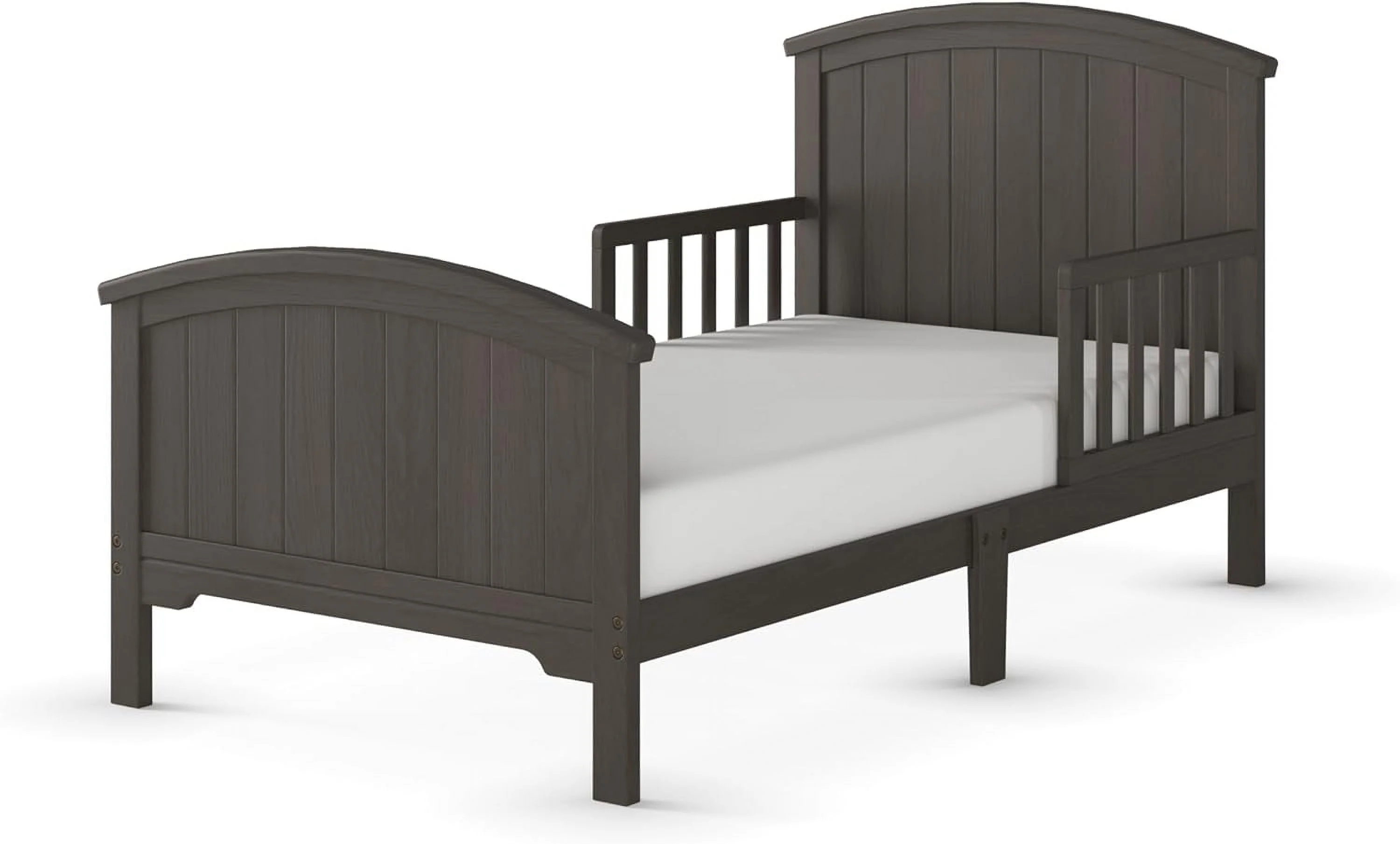 Hampton Arch Top Toddler Bed for Kids with Guard Rails, Low to Ground Design, Made of Pinewood, Featuring Clean Lines to Match Any Décor (Dapper Gray)