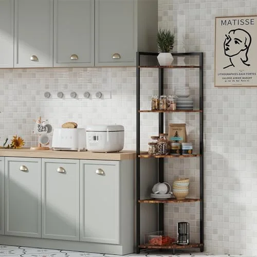 TJRUOPG Corner  5-Tier with   Corner Bookshelf Multipurpose 54 Inches  Corner  Display Rack  Corner  for Living Room  Home Office  Bedroom  Kitchen  Small Space