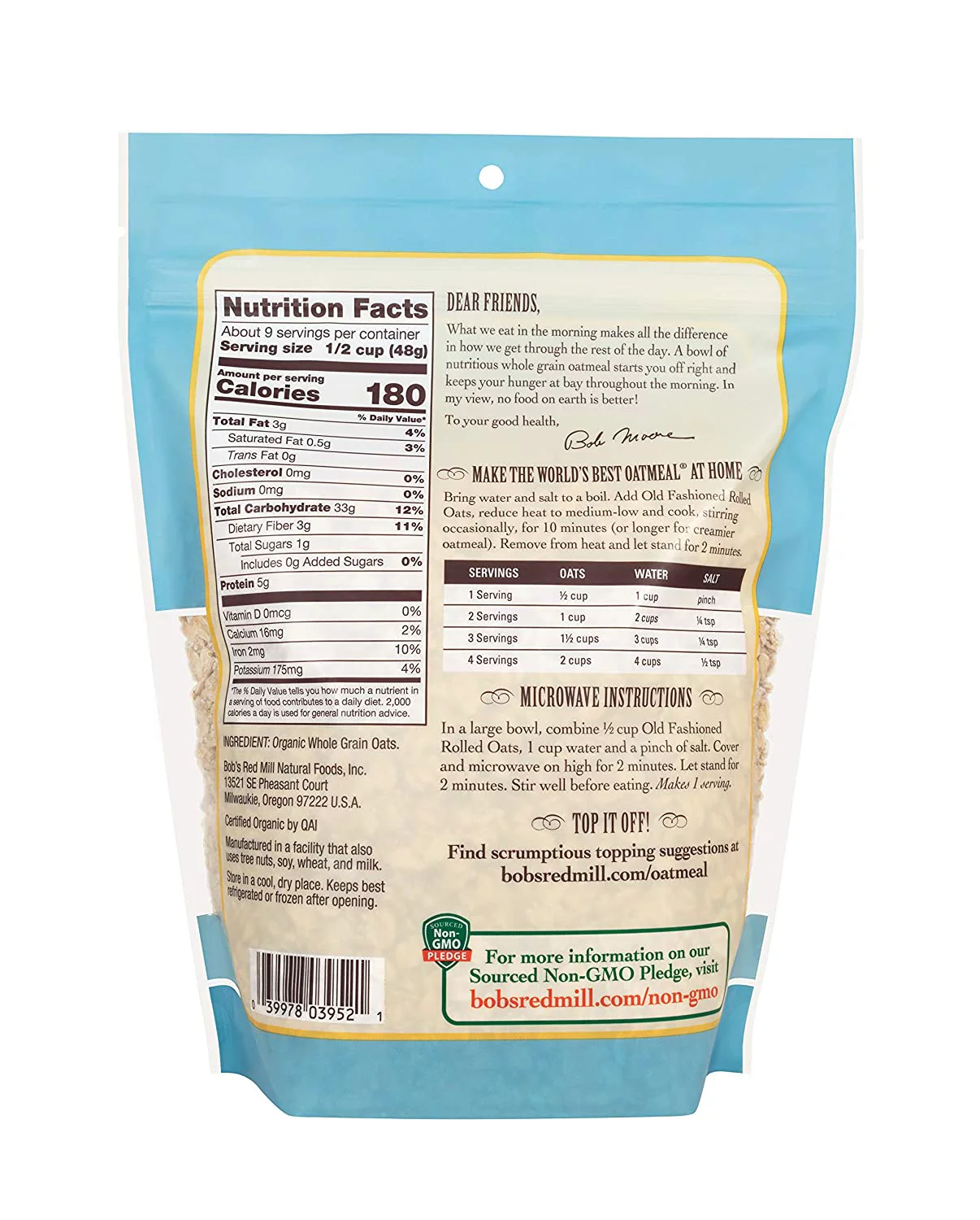 Bob's Red Mill Organic Rolled Oats Old fashioned 16 oz Pack of 3