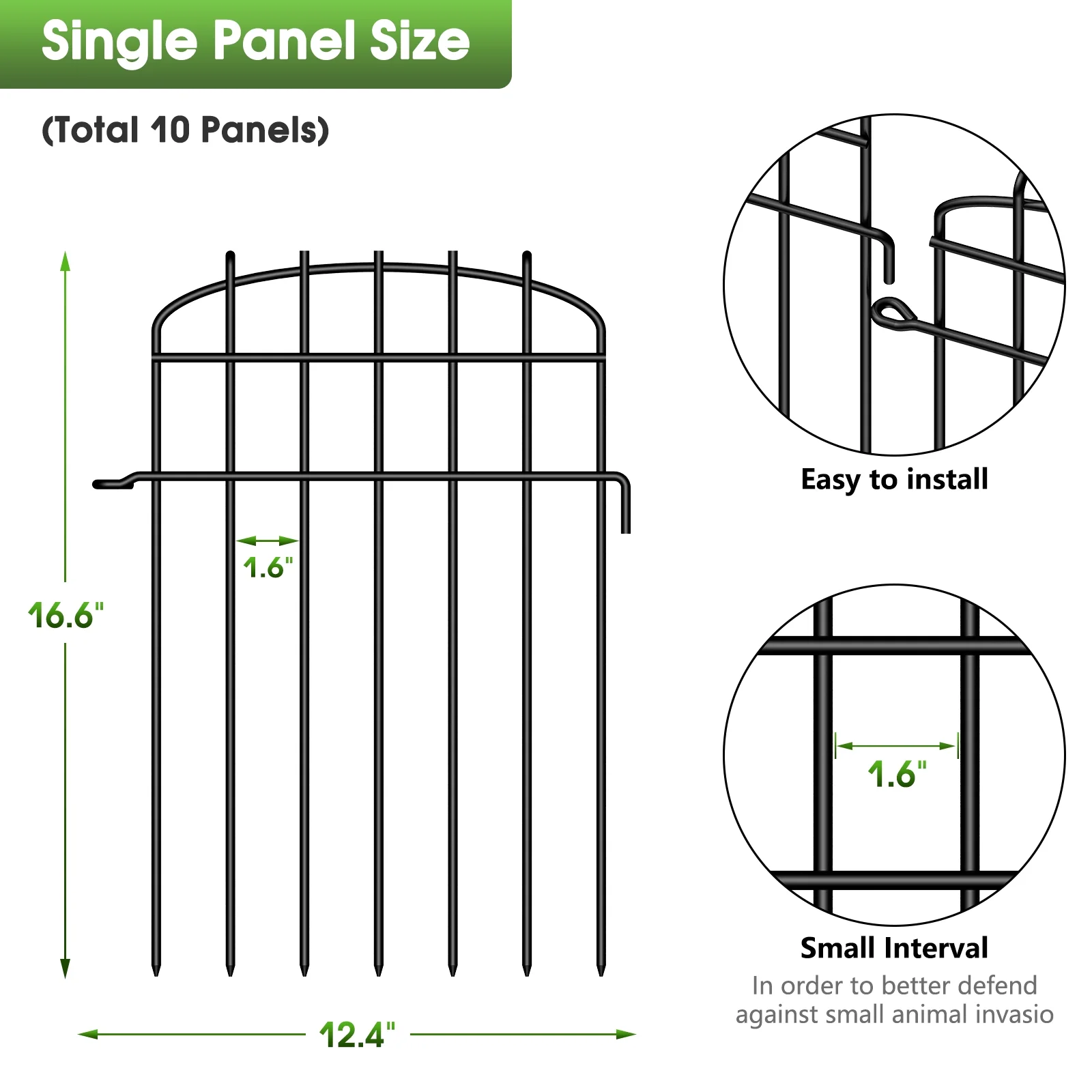 Curved No-Dig Decorative Garden Fence Animal Barrier, Outdoor 16.6 