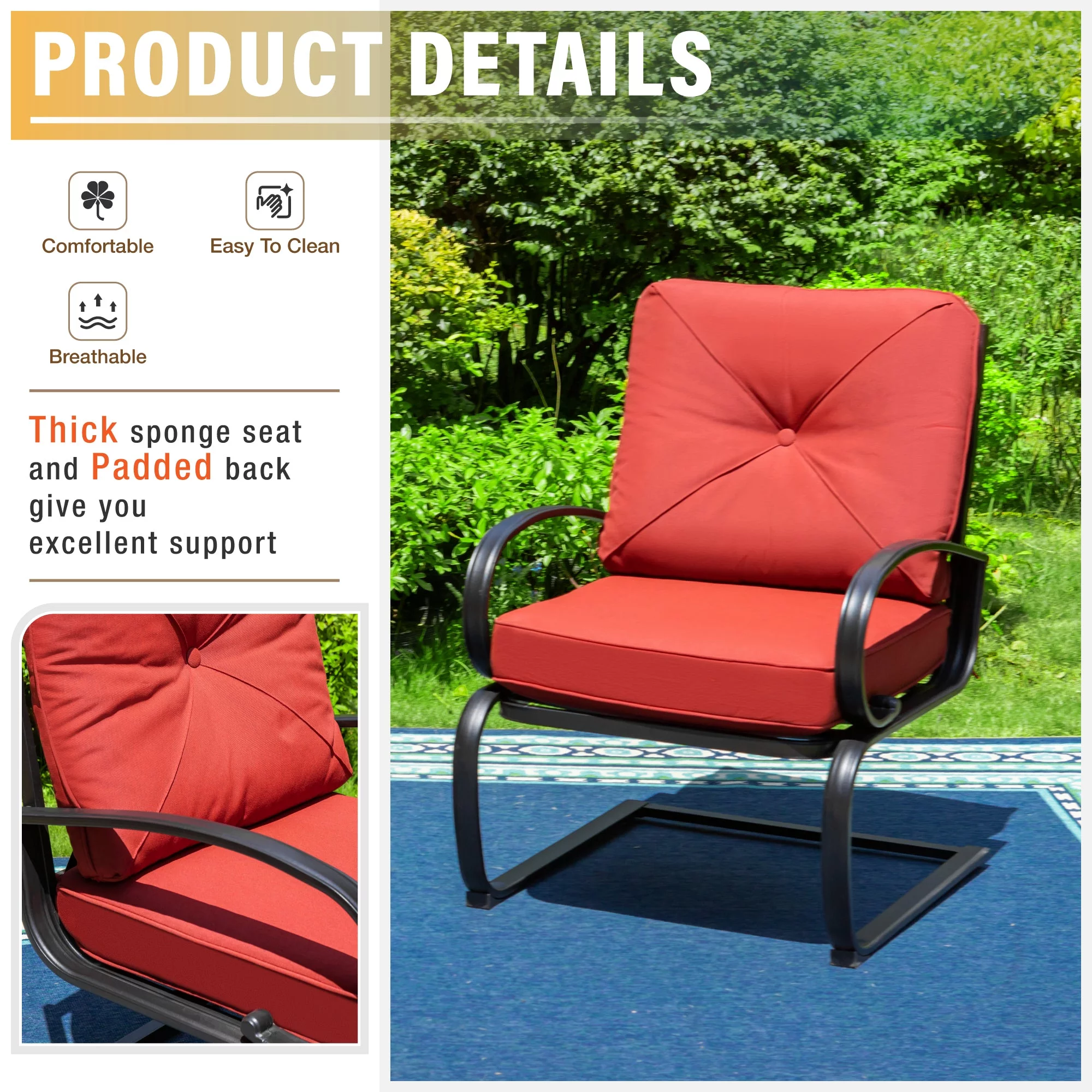 Sophia&William 5-Piece Patio Dining Set Padded C-Spring Chairs & 50,000BTU Fire Pit Table Set