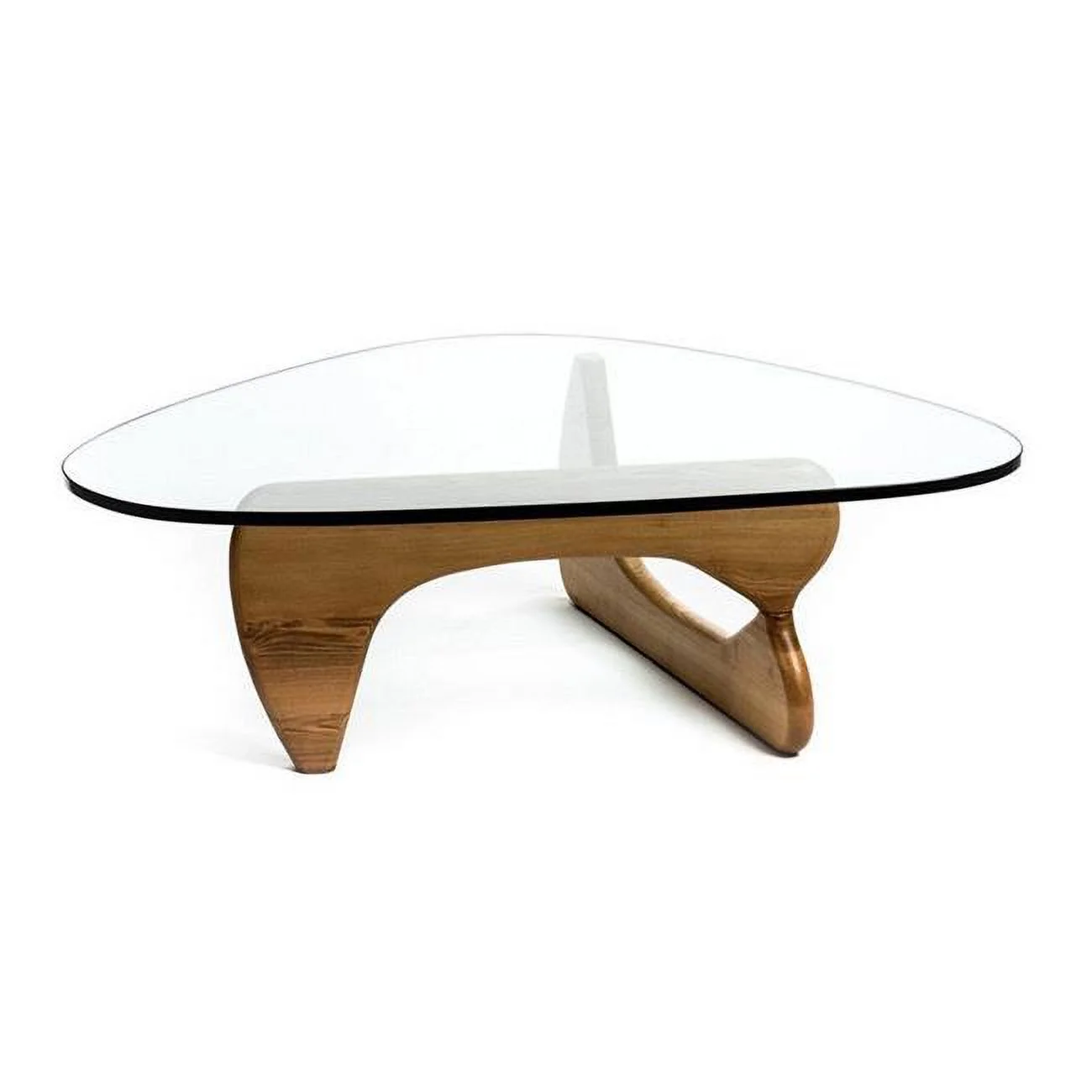 50 in. Walnut & Clear Glass Triangle Coffee Table