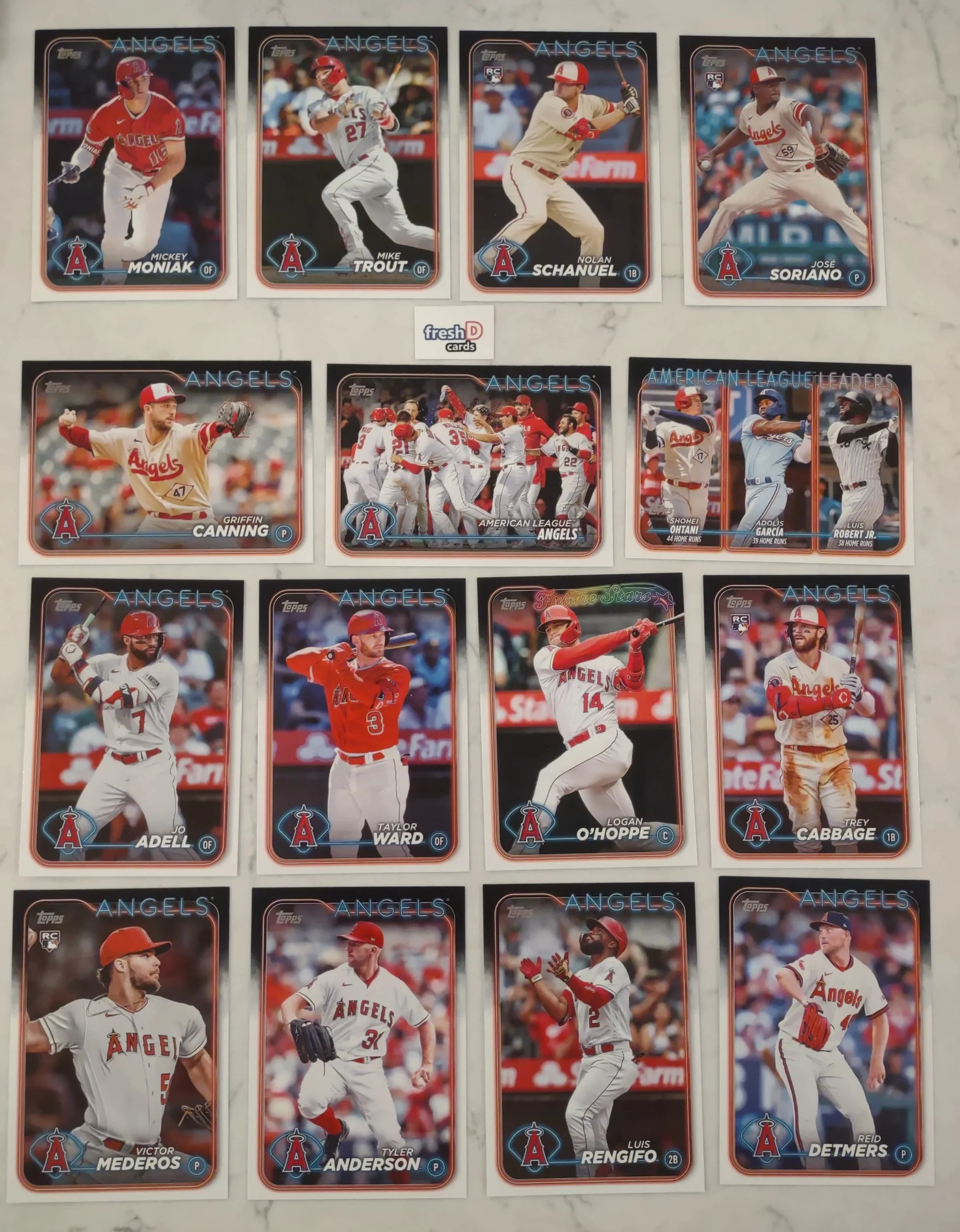 2024 Topps Series 1 Heritage Team Set Angels Mike Trout Schanuel RC