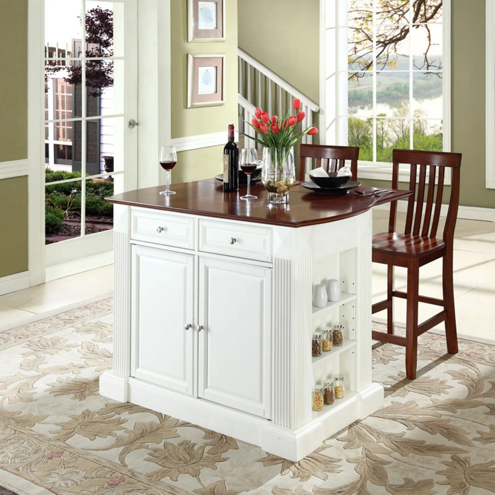 Crosley Coventry Drop Leaf Top Kitchen Island White/Cherry-Color:White,Style:24