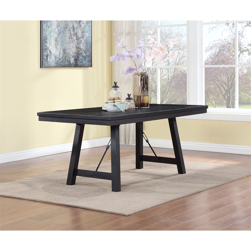 Pemberly Row Modern Wood Rectangular Trestle Dining Table in Black