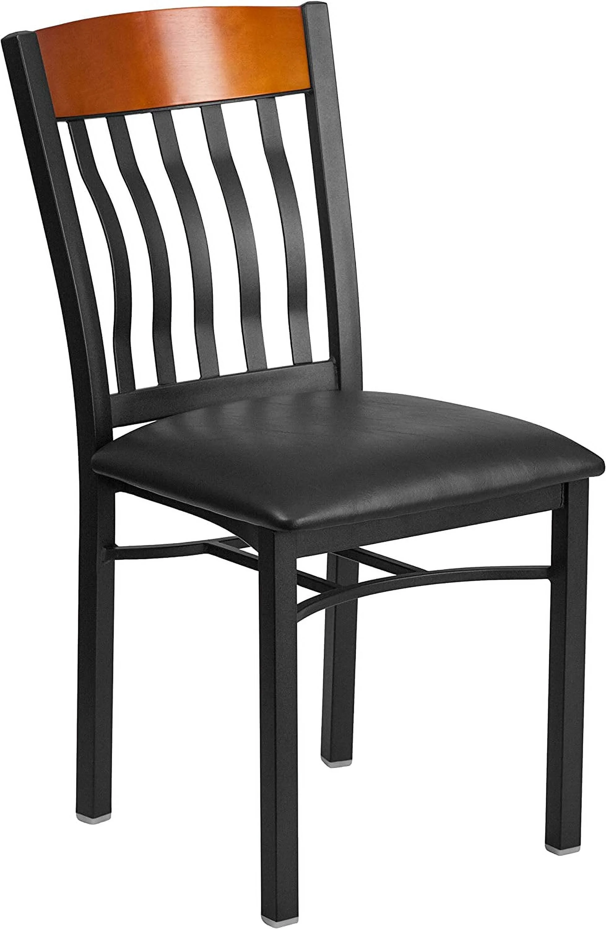 YANPO 2 Pk. Eclipse Series Vertical Back Black Metal and Cherry Wood Restaurant Chair with Black Vinyl Seat