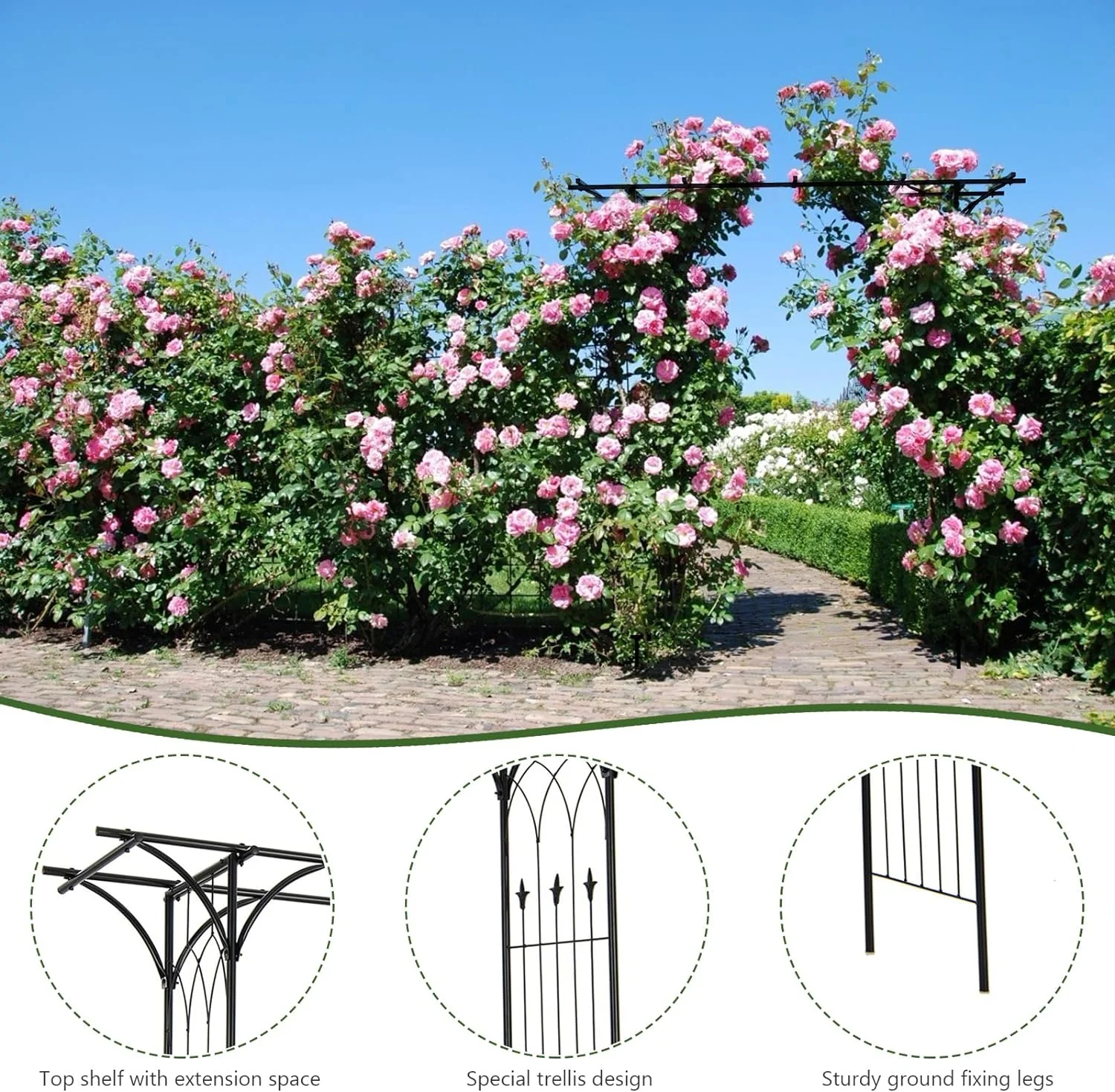 Garden Arbor Wedding Arch for Ceremony Party, Metal Trellis Archway for Climbing Plants Rose Grape Vines, Steel Frame Pergola Decoration for Backyard Patio Lawn Pathway, Easy to Assemble