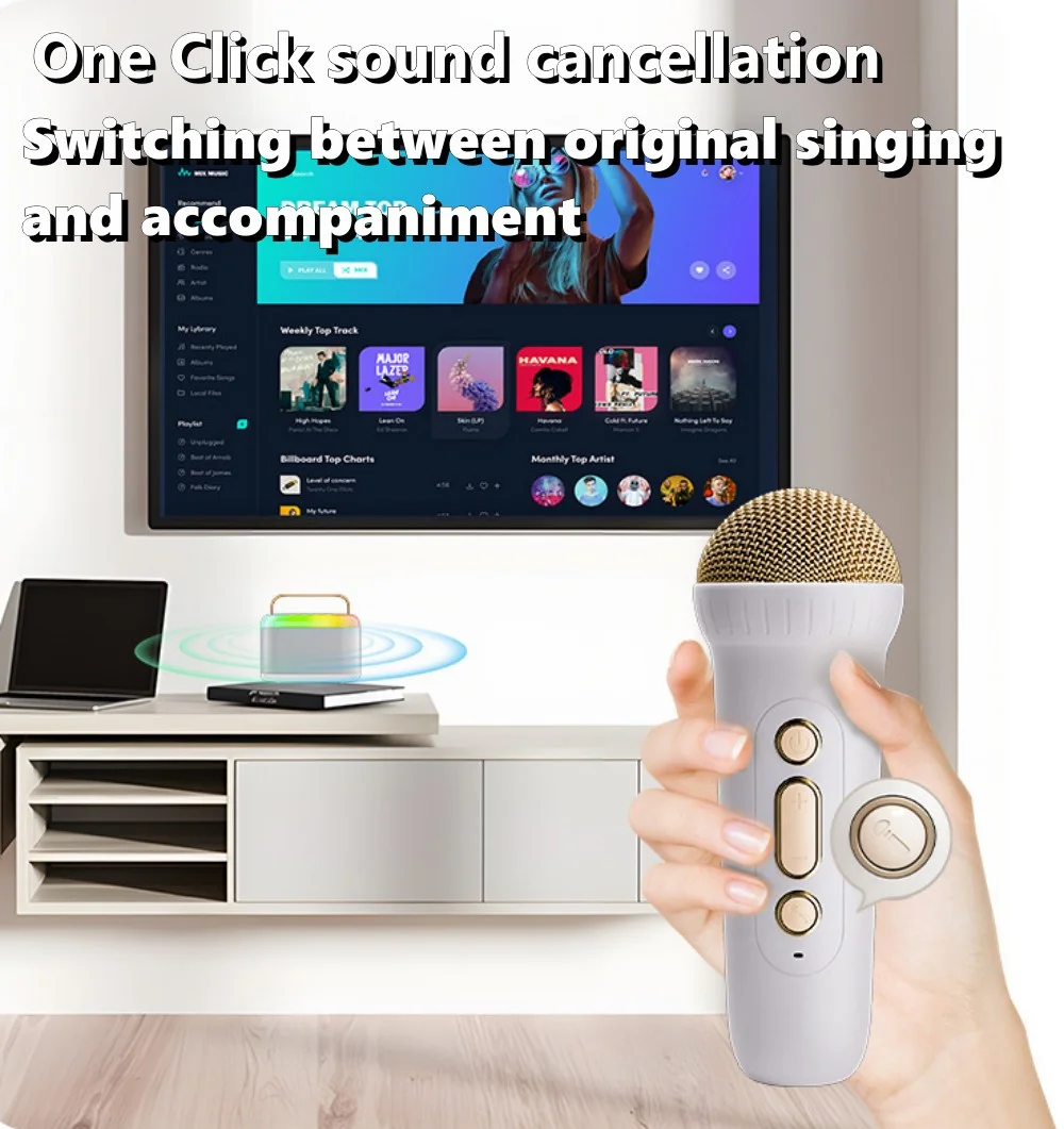 Karaoke Machine with 2 Wireless Mic, Mini Portable Bluetooth Karaoke Singing Speaker with RGB Atmosphere Lights for Kids Adults Home Party