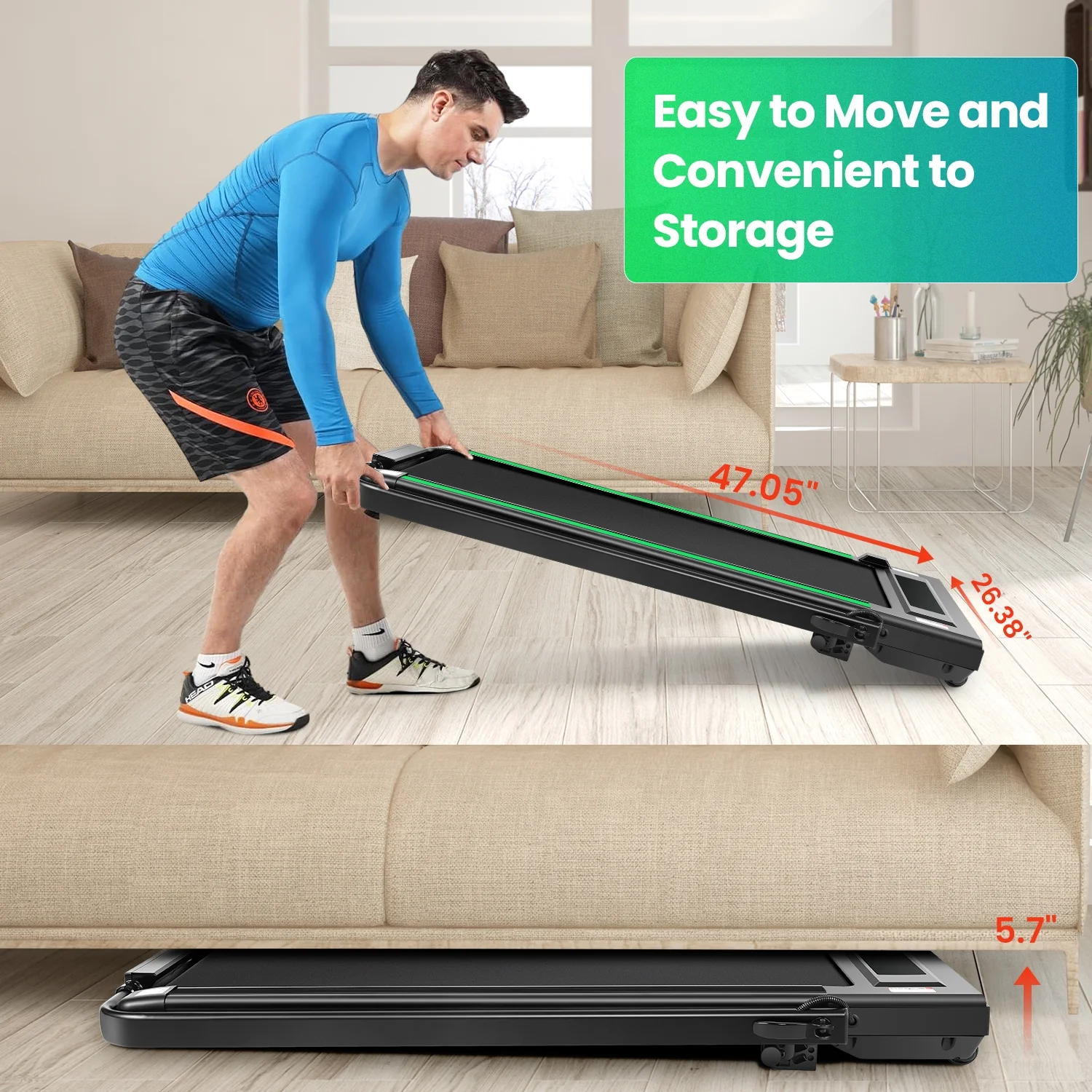 Tikmboex 4 in 1 Under Desk Treadmill with ‎2.5HP Strong Motor LED Touch Screen Remote Watch for Home Office Compact Walking Pad, 300 lbs Capacity Black & Green