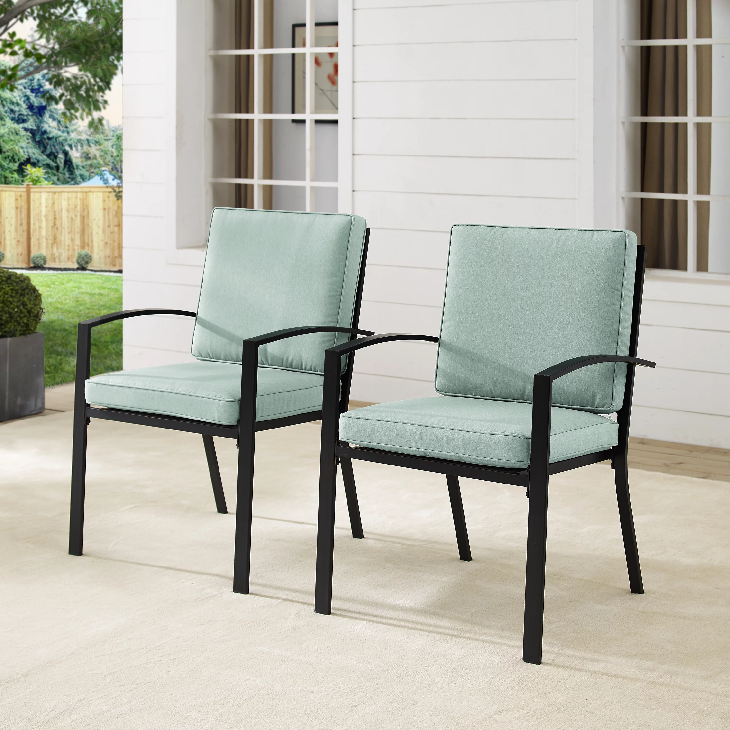 Crosley Furniture Kaplan Outdoor Fabric Dining Chair Set in Green (Set of 2)