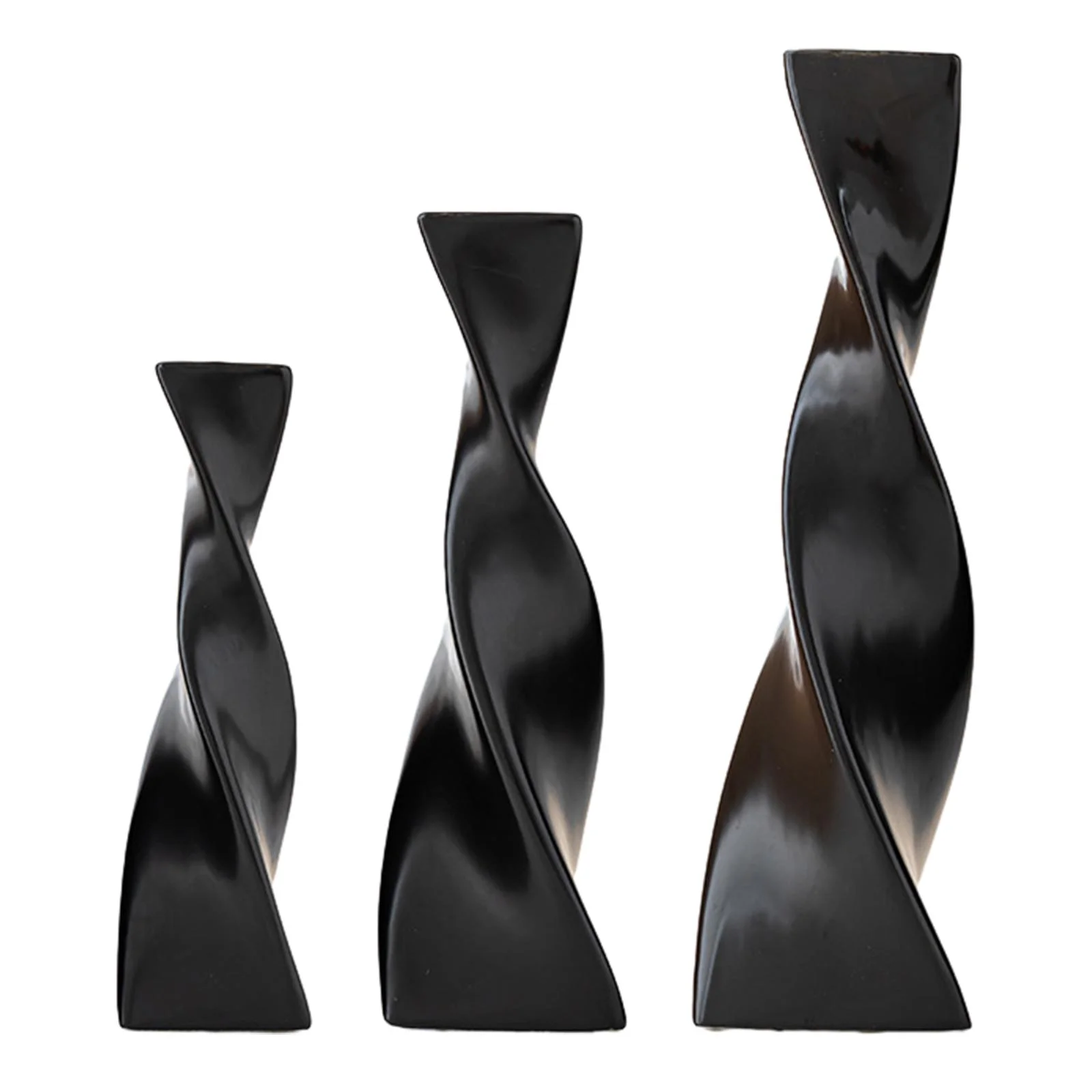 deevoka 3Pcs Ceramic Twist Flower Vase Slender Geometric Planter Bookshelf Plant