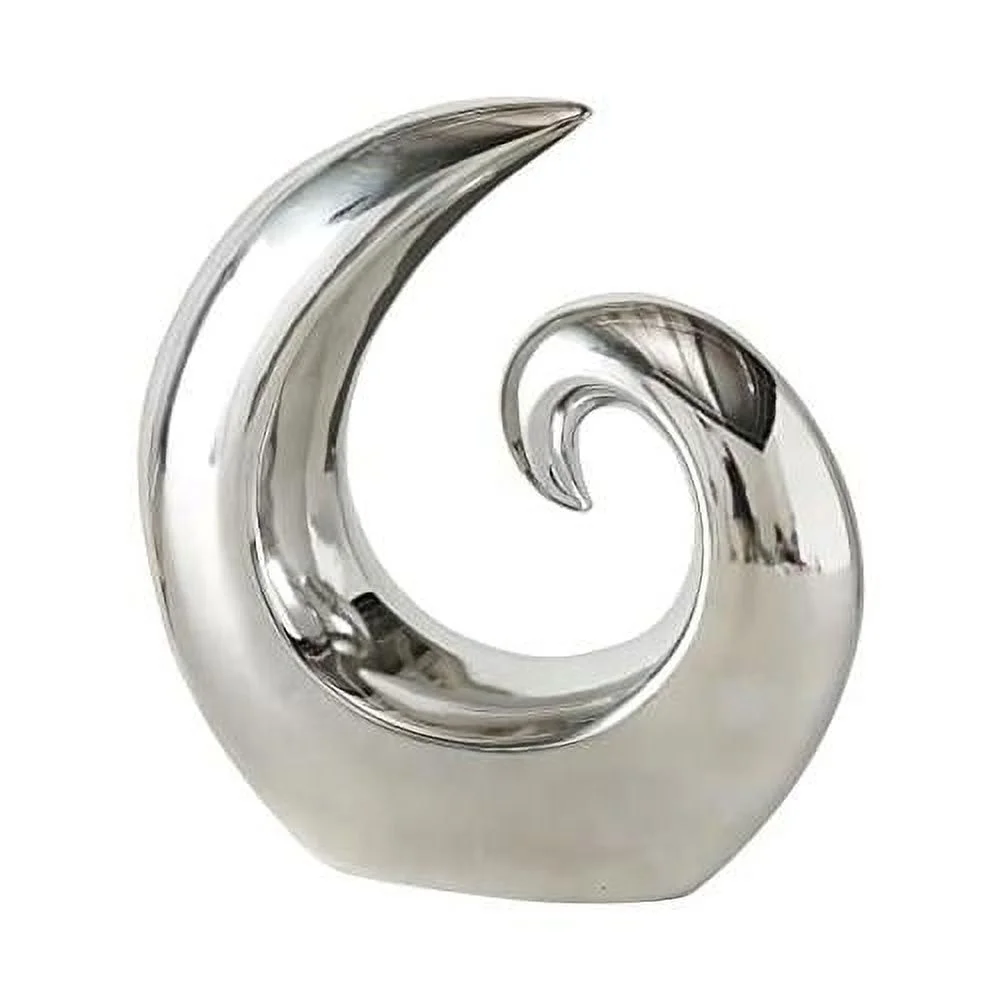 The Crosby Street Contemporary Asymmetrical Sculpture, Modern Art, Silver Titanium Glaze, Ceramic Stoneware, 7 1/8 L X 2 3/8 X 8 H Inches